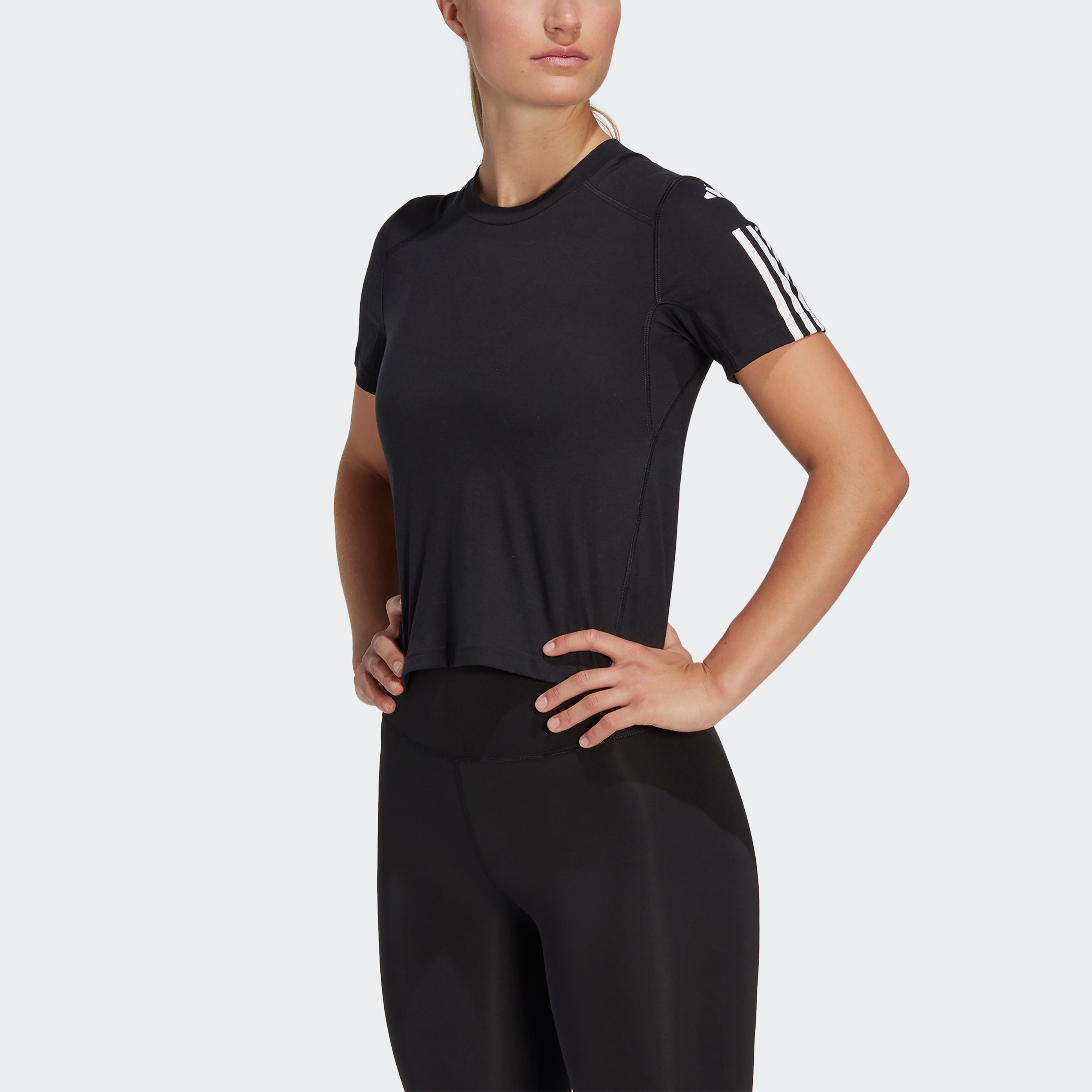 Adidas Training Essential Cot Women 3 Stripe T Shirt-women-clothing-tshirts-image-7