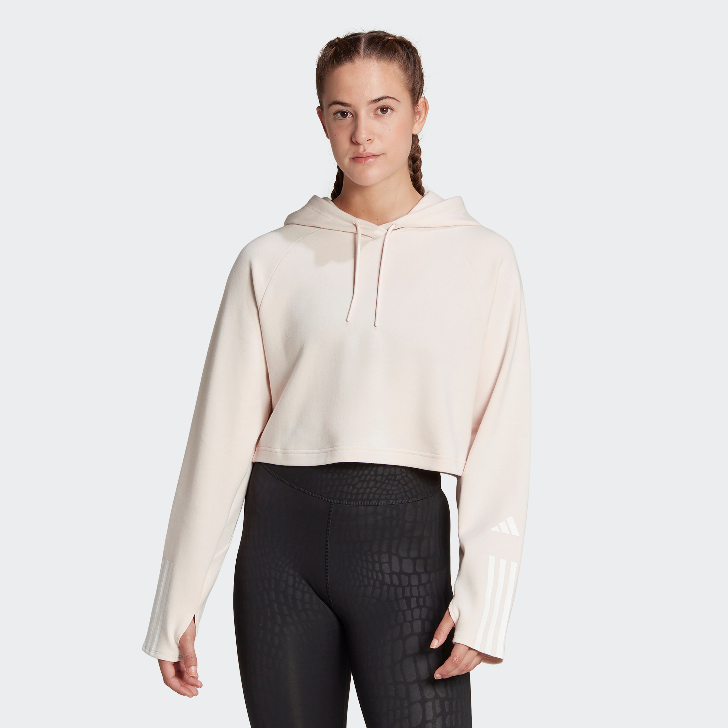  هودي اسنشيالز للنساء رياضية مزين بثلاثة خطوط ومنسوج من الصوف من اديداس -women-clothing-sportswearandactivewear-hoodiesandsweatshirts-image-1