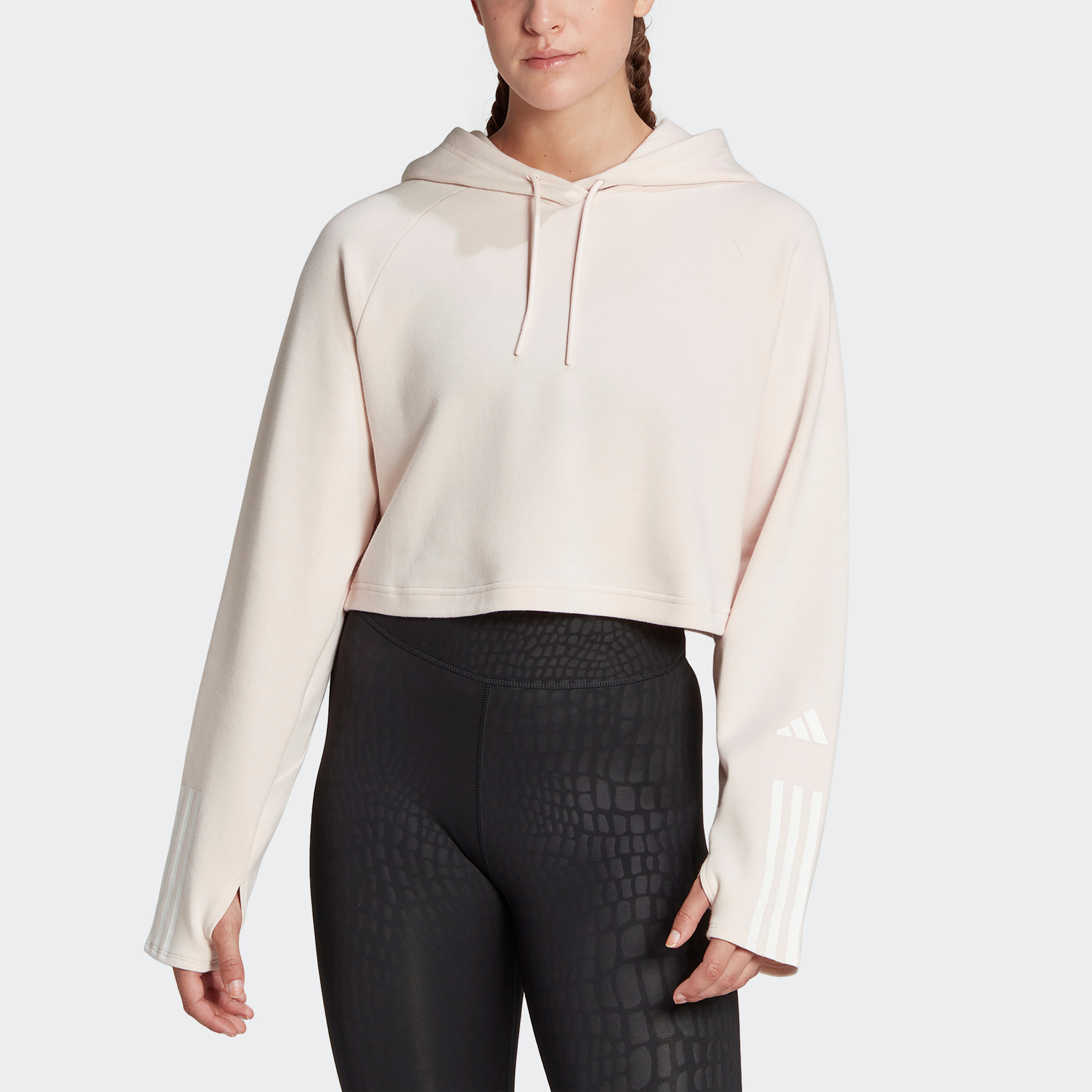  هودي اسنشيالز للنساء رياضية مزين بثلاثة خطوط ومنسوج من الصوف من اديداس -women-clothing-sportswearandactivewear-hoodiesandsweatshirts-image-3
