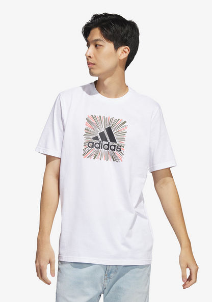 Adidas Logo Print Crew Neck T-shirt with Short Sleeves-T Shirts & Vests-image-0