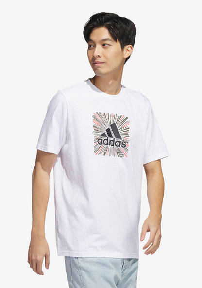 Adidas Logo Print Crew Neck T-shirt with Short Sleeves-T Shirts & Vests-image-2