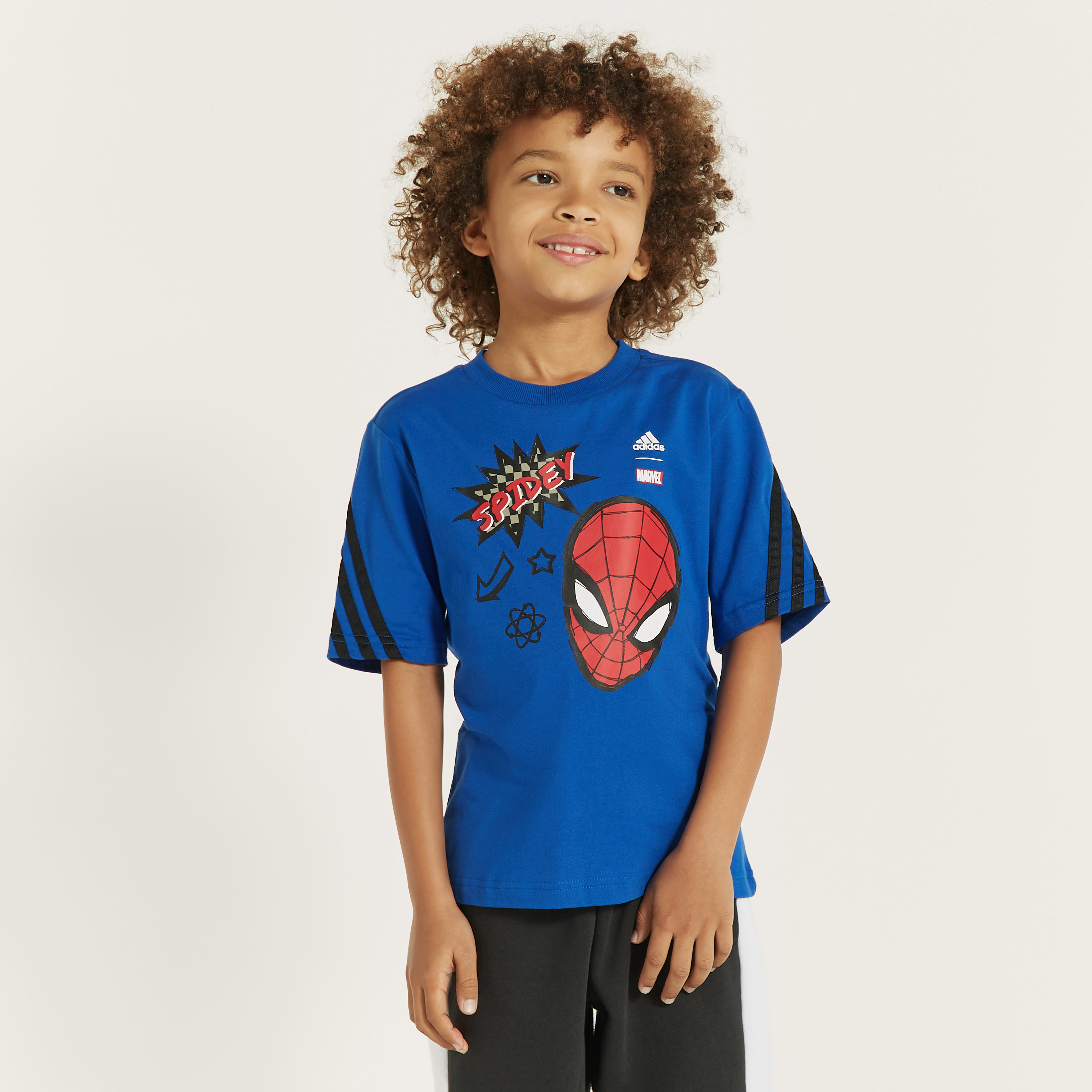 adidas Spider Man Print T shirt with Short Sleeves and Round Neck