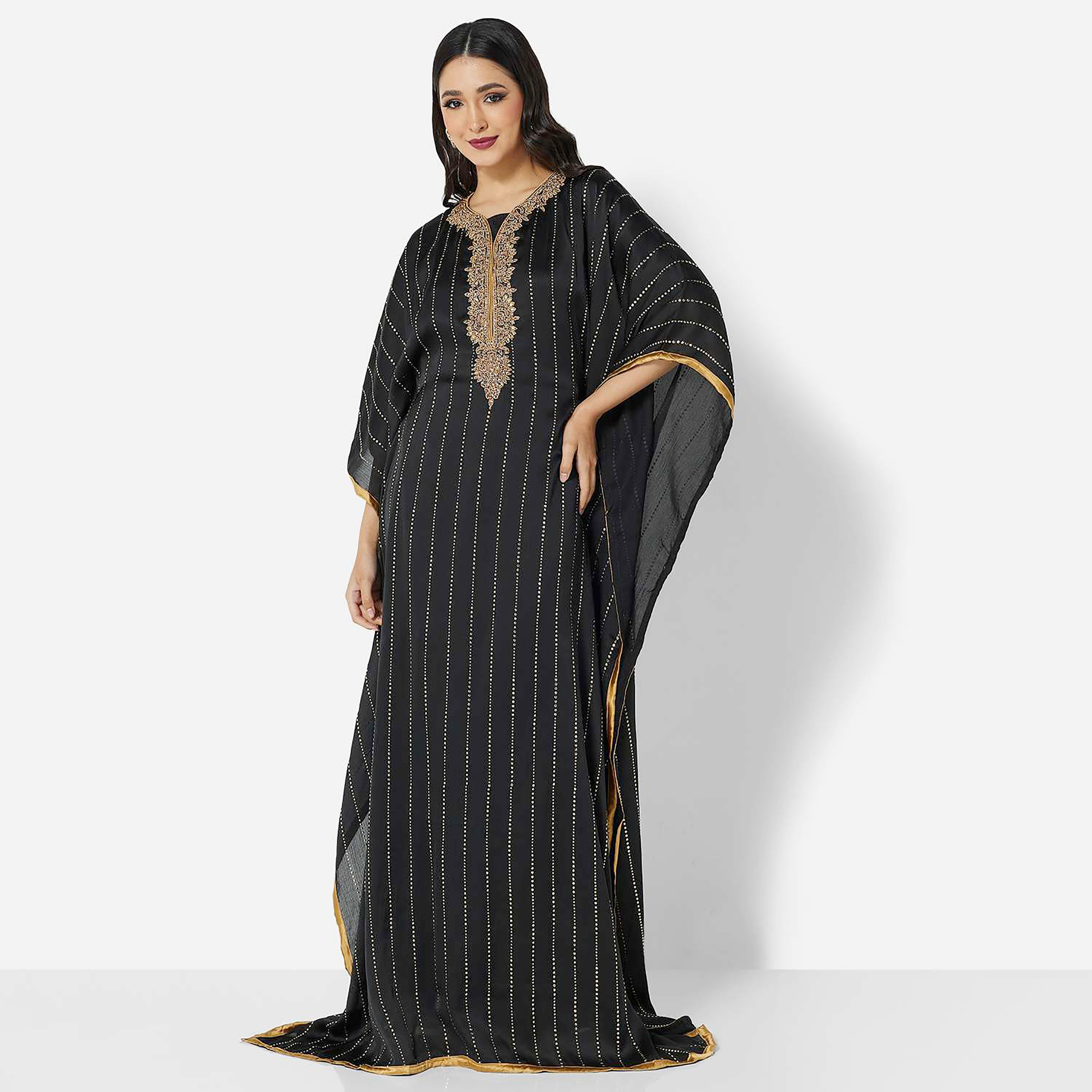 هناء وسارة جلابية نسائية سوداء مزينة بالألماس وأكمام واسعة-women-arabicclothing-jalabiyas-image-1