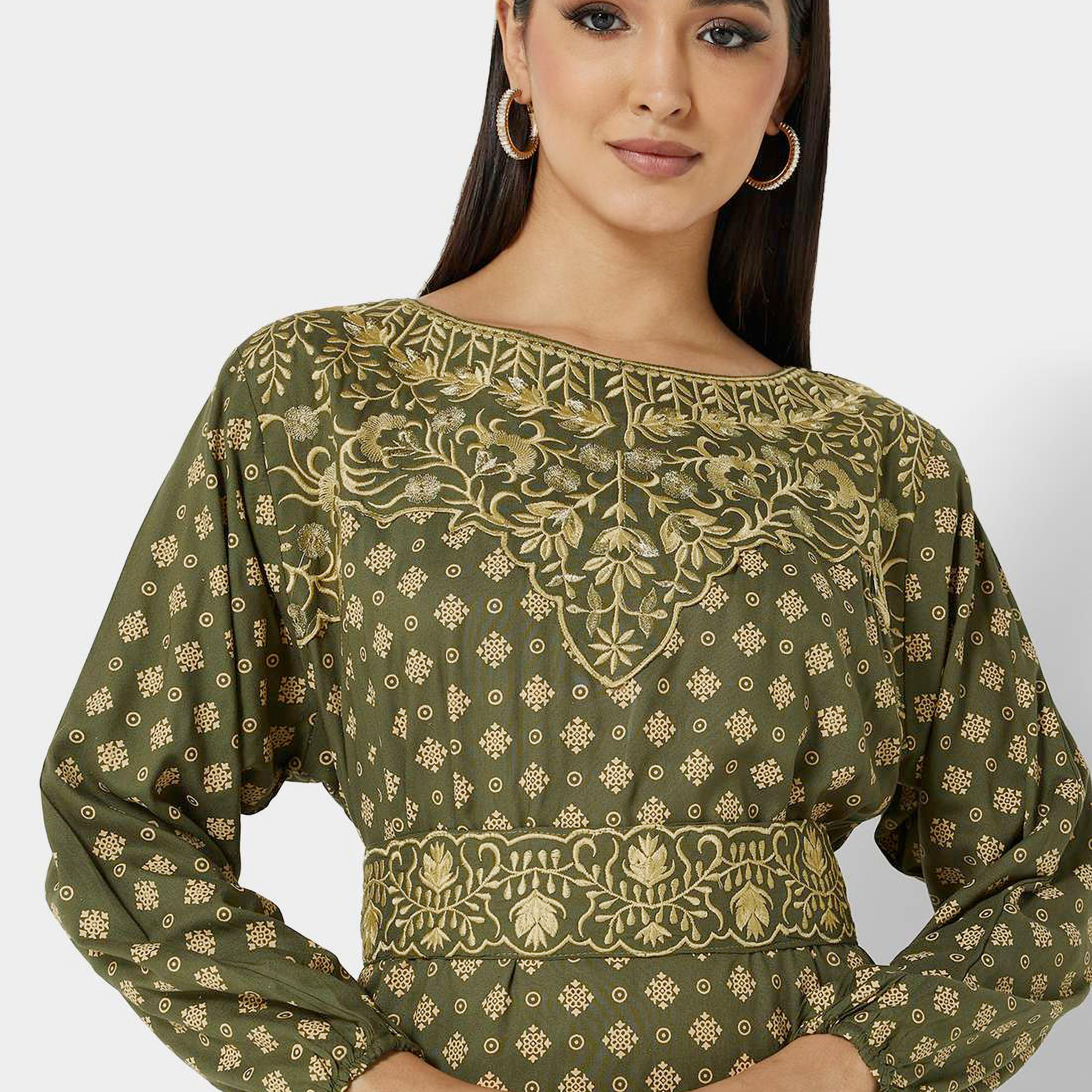 Hana & Sara Green Embroidered Women's Jalabiya-women-arabicclothing-jalabiyas-image-2