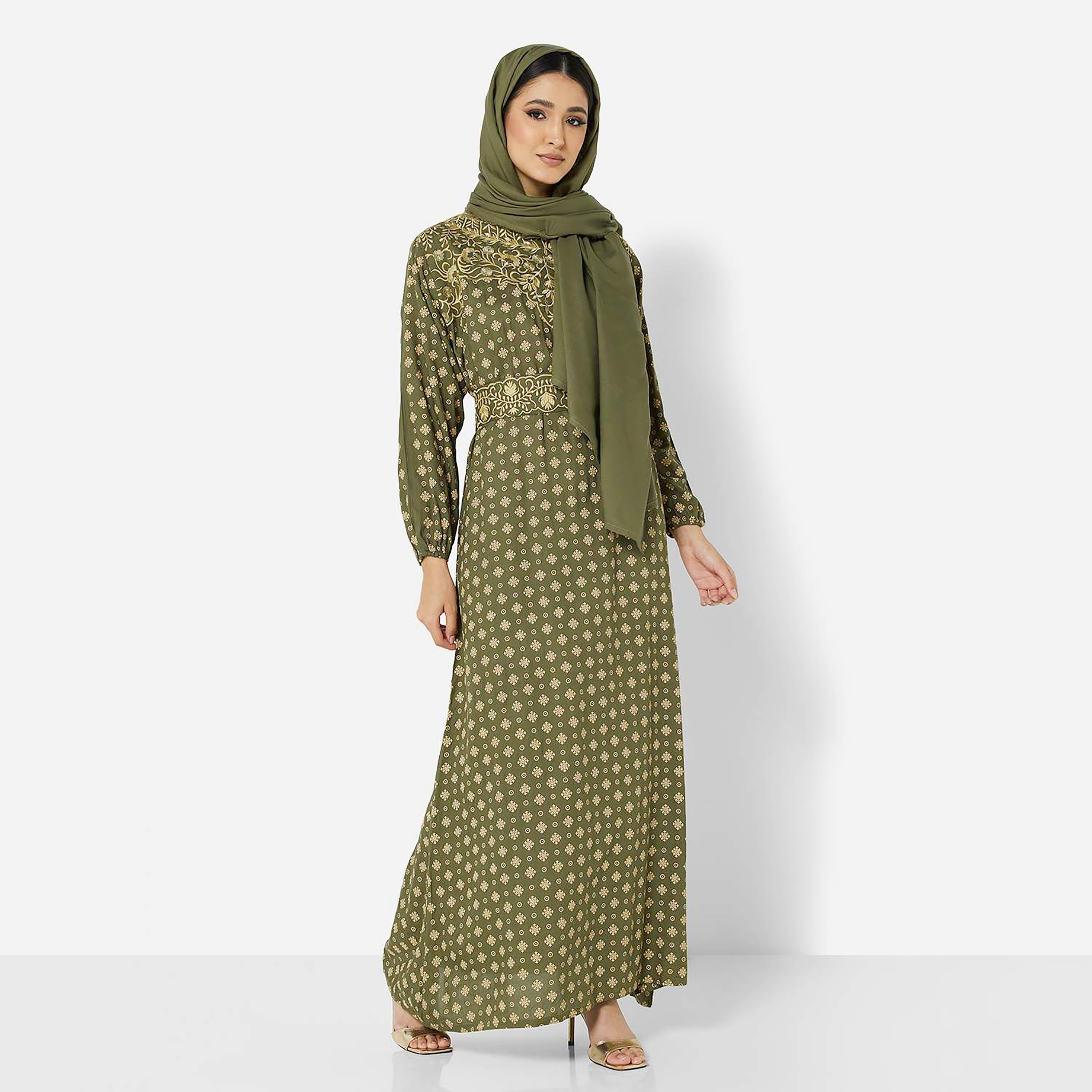 Hana & Sara Green Embroidered Women's Jalabiya-women-arabicclothing-jalabiyas-image-3