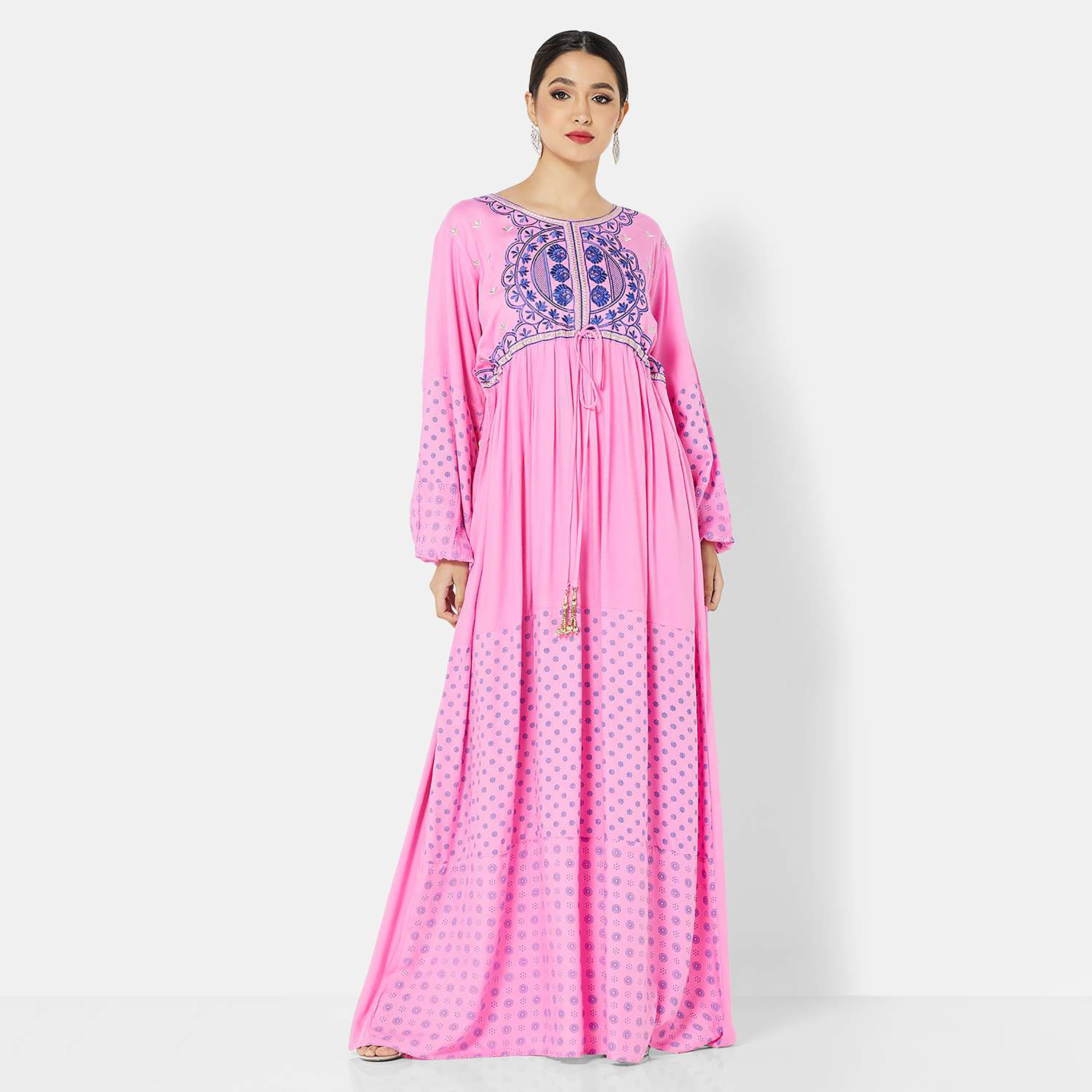 Hana & Sara Pink Embroidered Women's Jalabiya-women-arabicclothing-jalabiyas-image-1