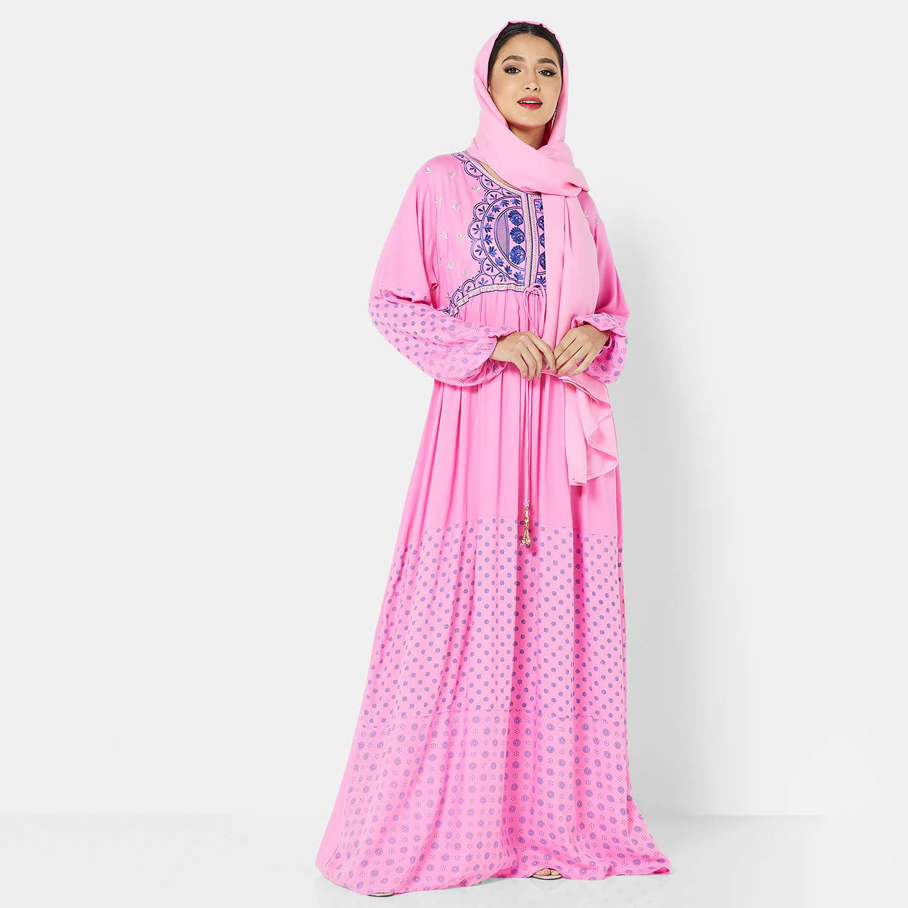 Hana & Sara Pink Embroidered Women's Jalabiya-women-arabicclothing-jalabiyas-image-3