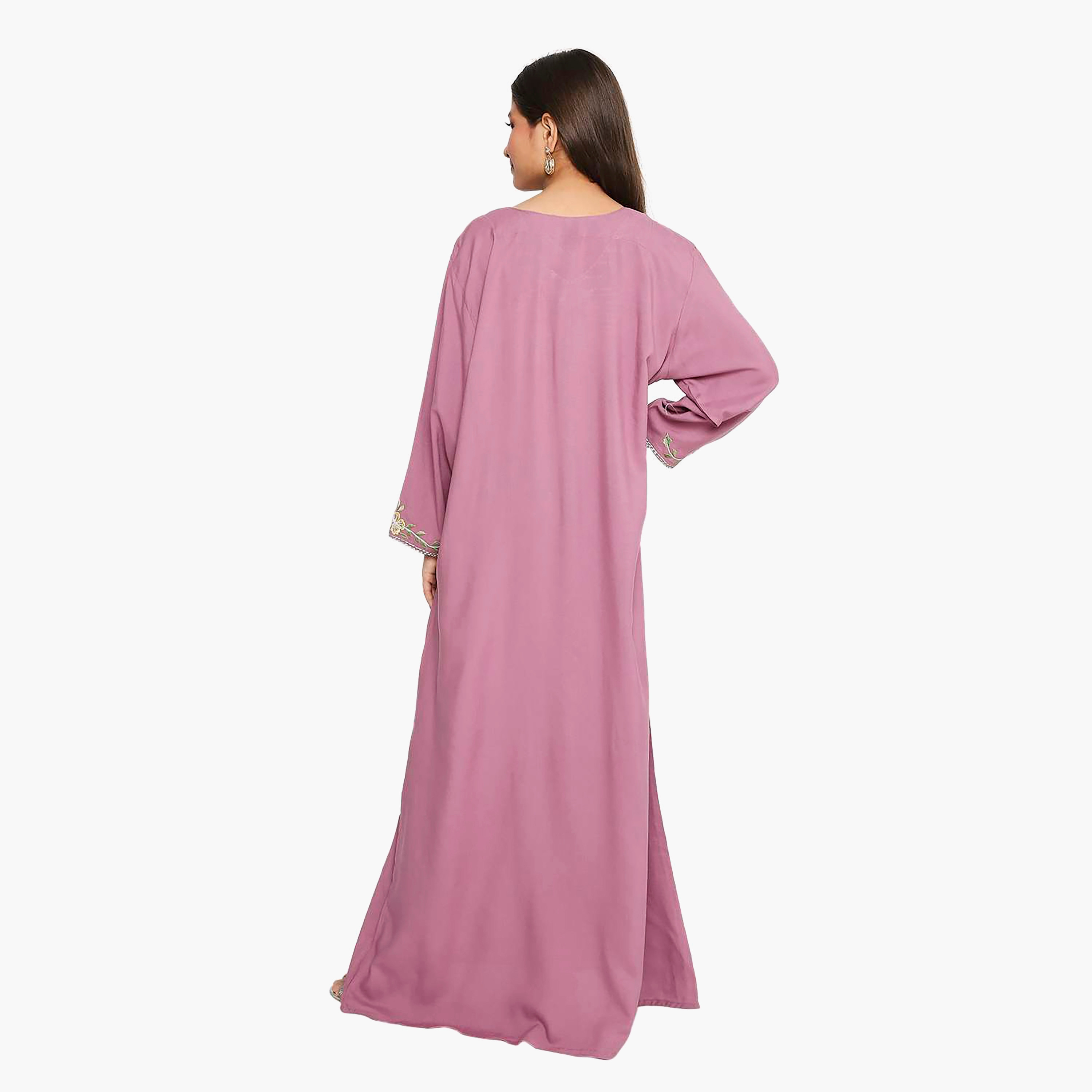 جلابية بأكمام طويلة مطرزة بزهور اللافندر الداكنة للبنات من هانا اند سارة-girls-arabicclothing-kaftans-image-4
