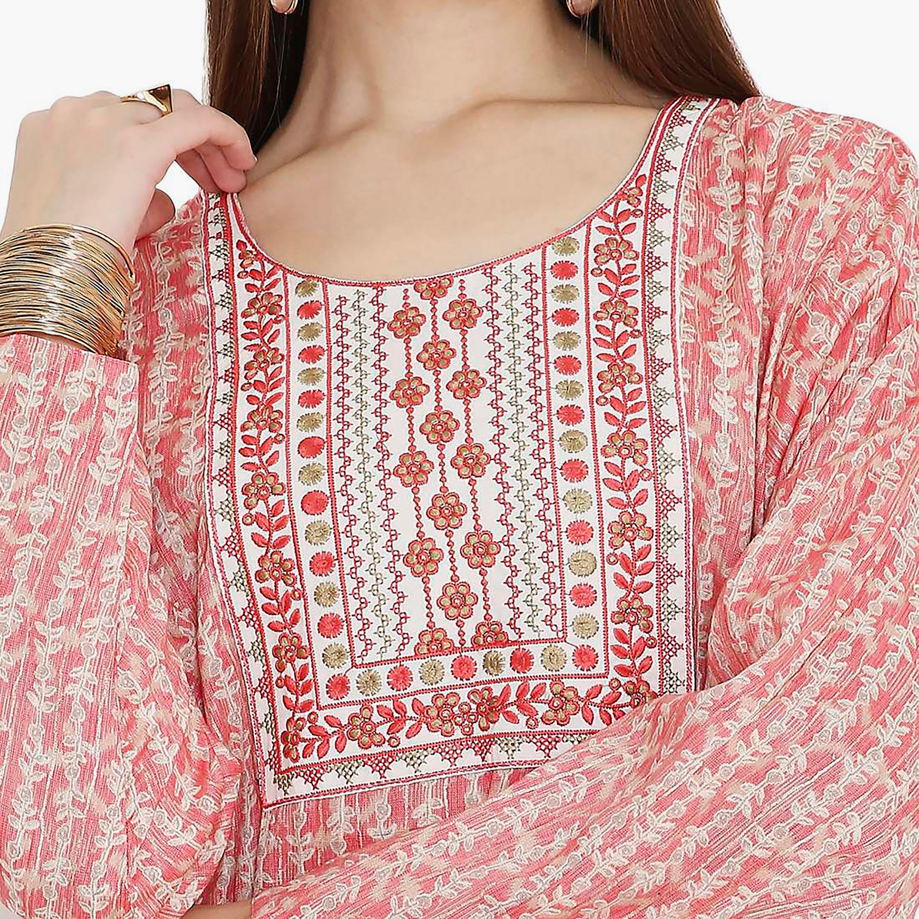 جلابية نسائية باللون الأحمر مطبوعة ومطرزة بتصميم على شكل نير من هانا اند سارة-women-arabicclothing-jalabiyas-image-2