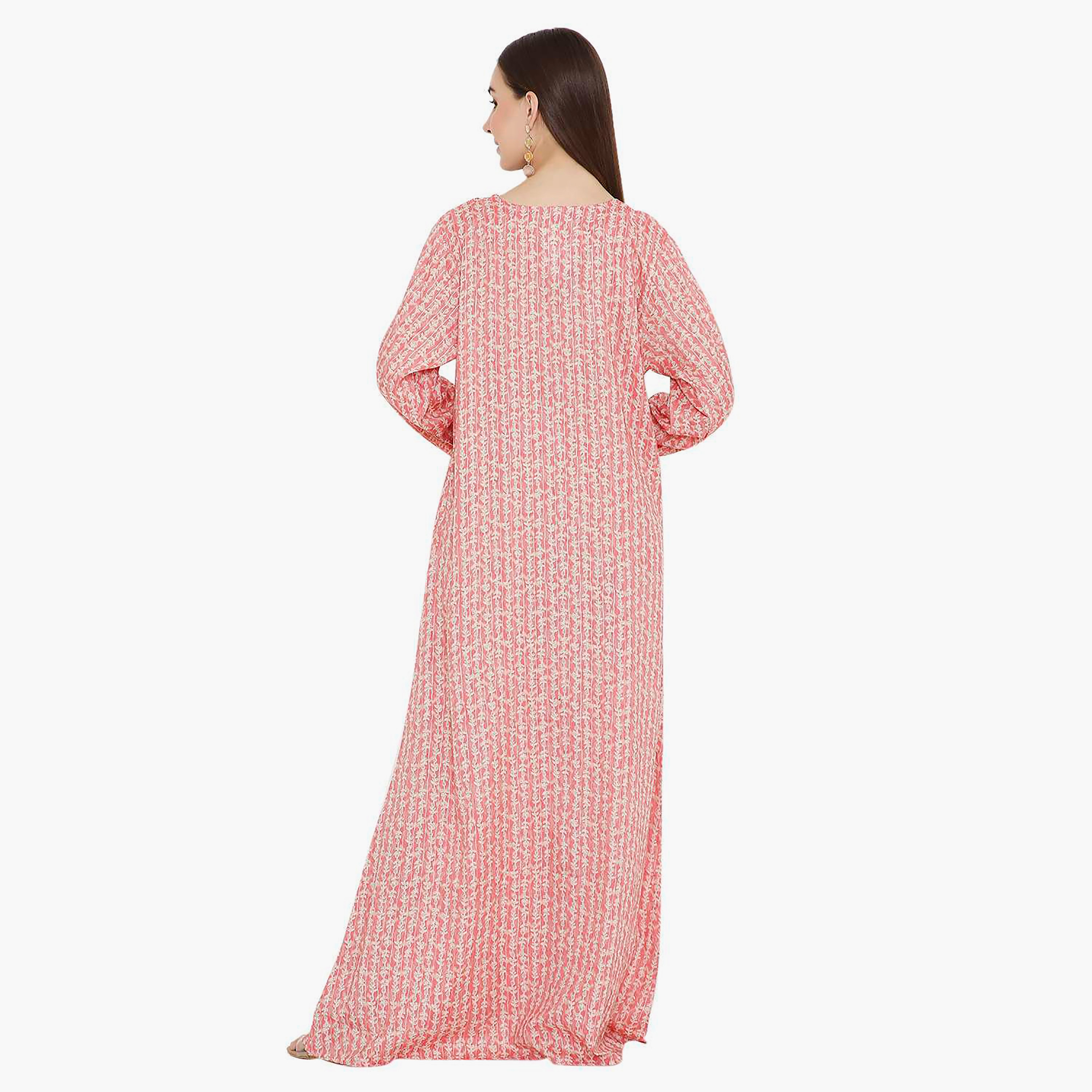 Hana & Sara Red Printed and Embroidered Yoke Design Neck Women's Jalabiya-women-arabicclothing-jalabiyas-image-4