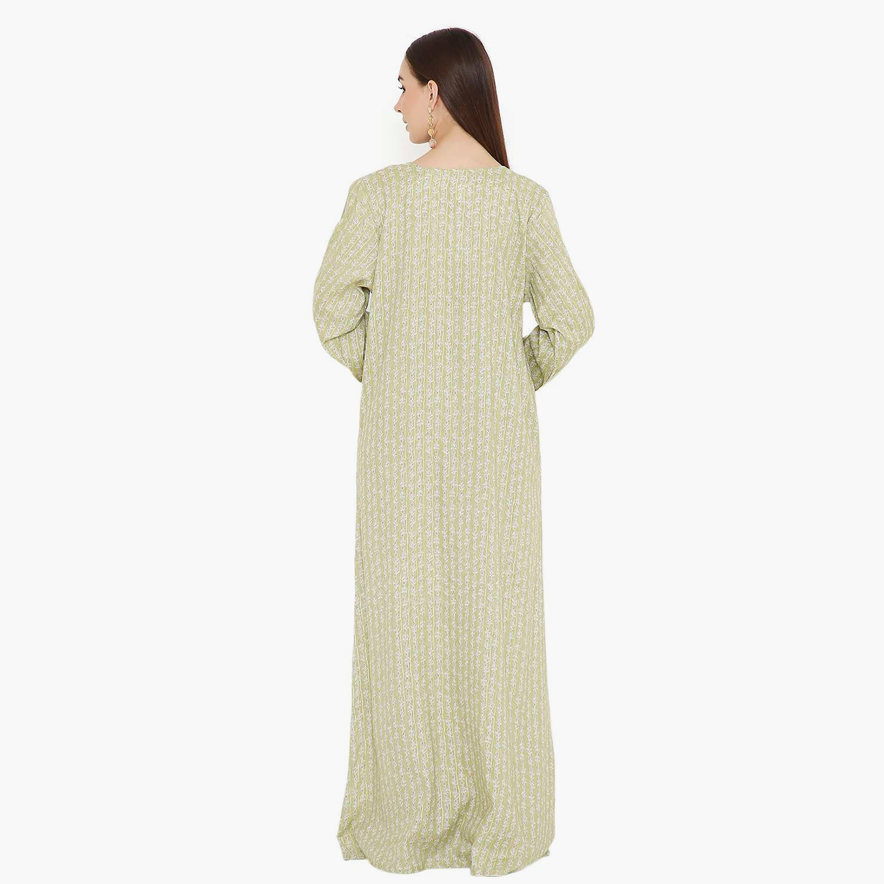 جلابية نسائية باللون الأخضر مطبوعة ومطرزة بتصميم نير من هانا اند سارة-women-arabicclothing-jalabiyas-image-4