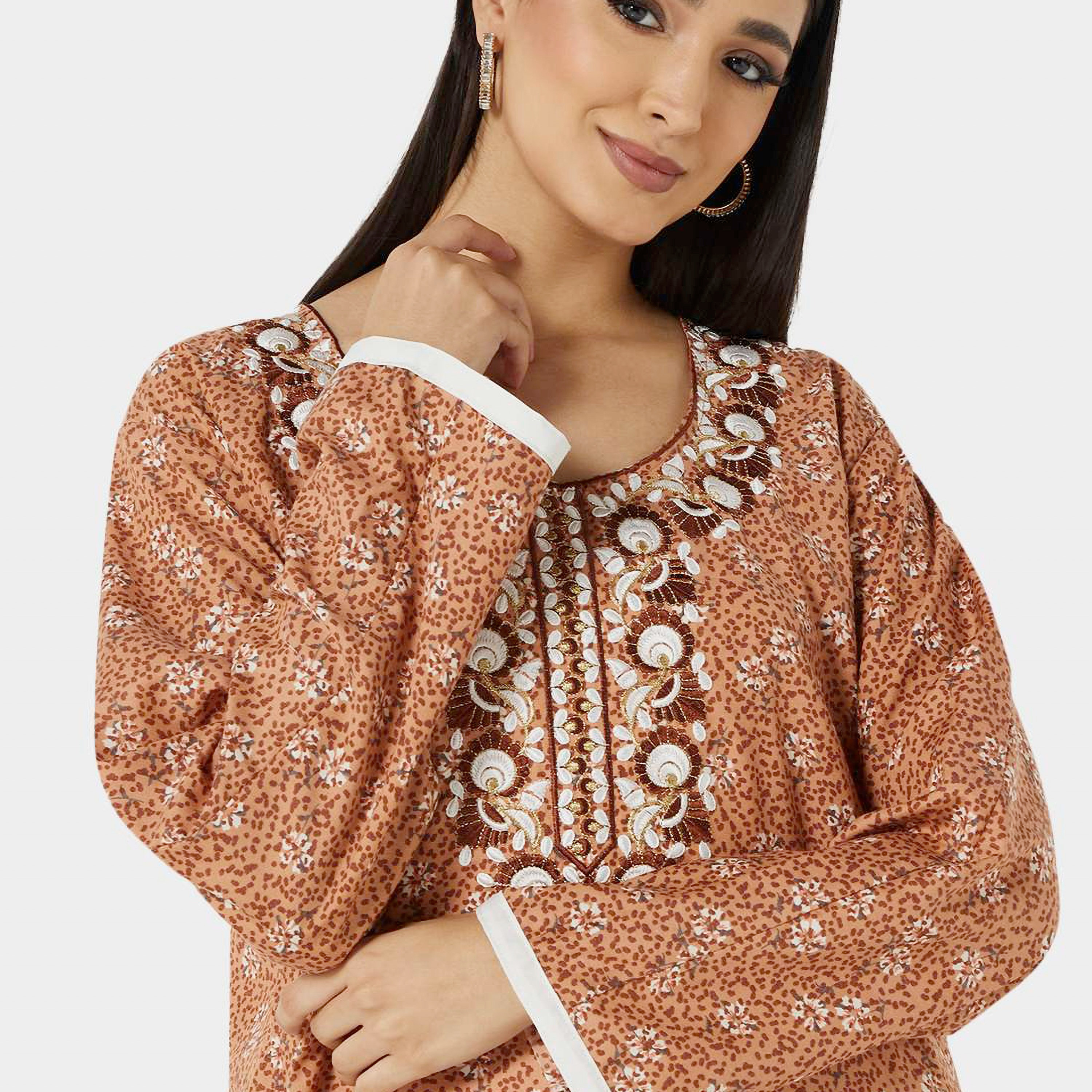 Hana & Sara Brown Embroidered Women's Jalabiya-women-arabicclothing-jalabiyas-image-2