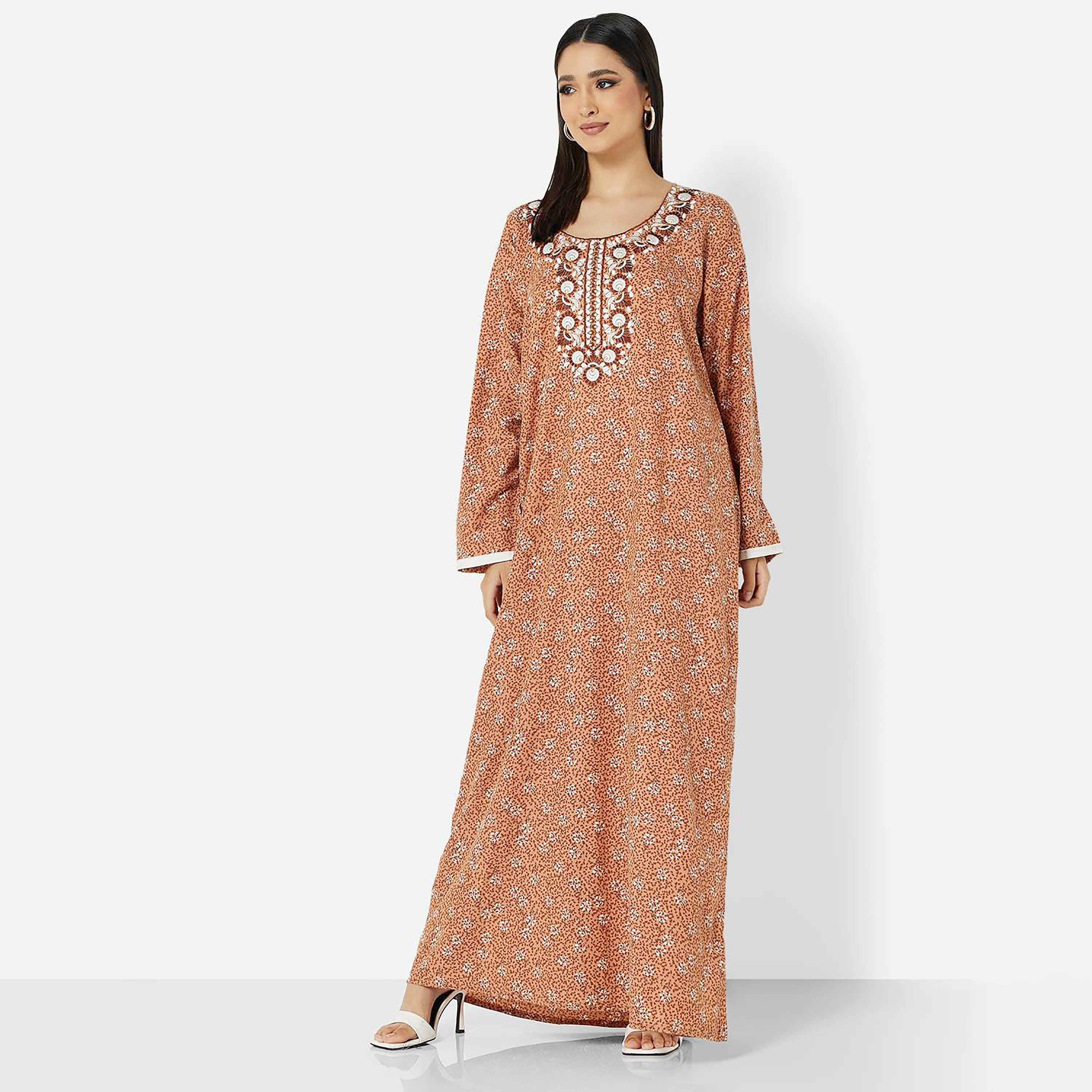 Hana & Sara Brown Embroidered Women's Jalabiya-women-arabicclothing-jalabiyas-image-3