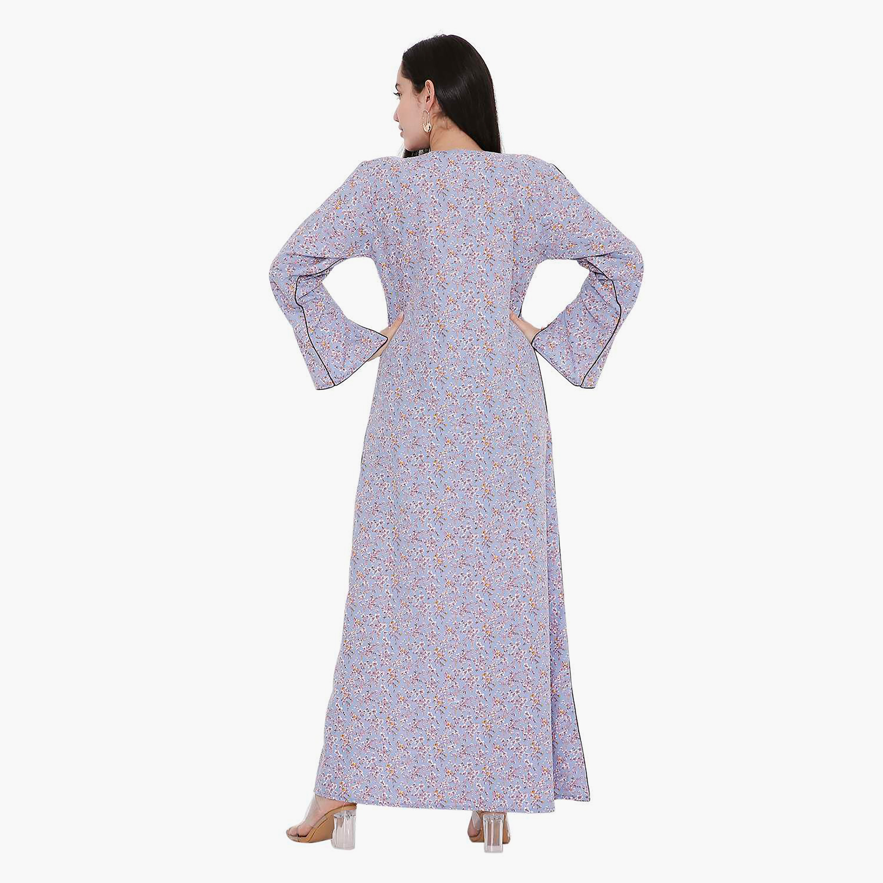 جلابية بطبعات الأزهار وأكمام مشقوقة وحواف متباينة من هانا اند سارة-women-arabicclothing-jalabiyas-image-15