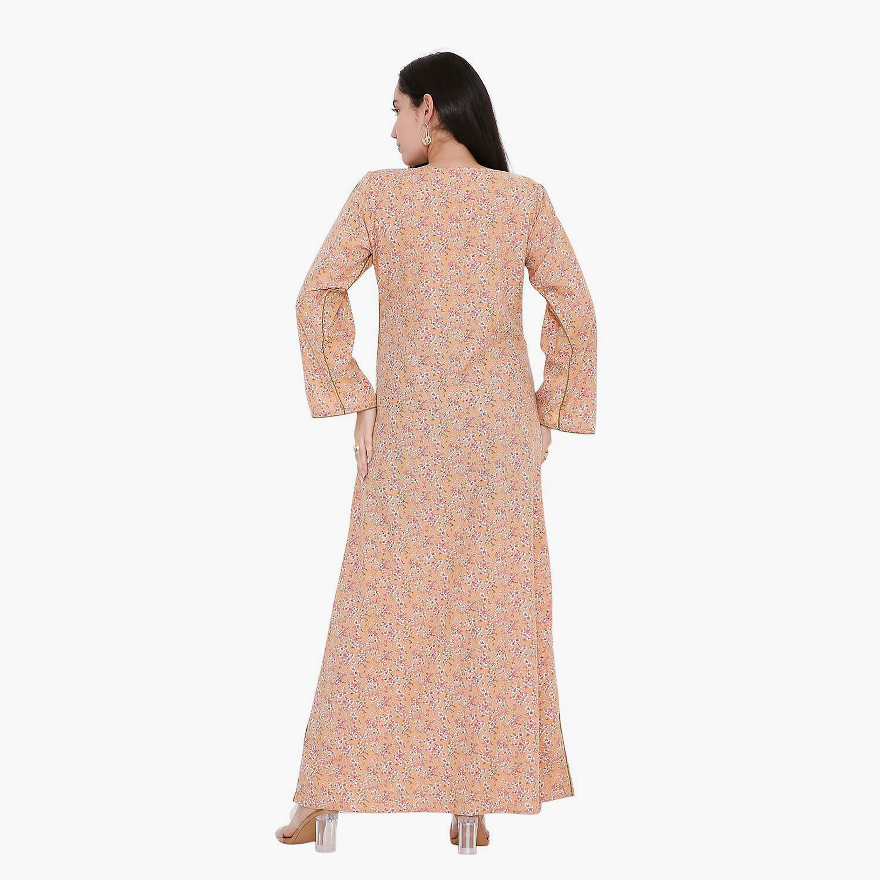 جلابية بطبعات الأزهار وأكمام مشقوقة وحواف متباينة من هانا اند سارة-women-arabicclothing-jalabiyas-image-10