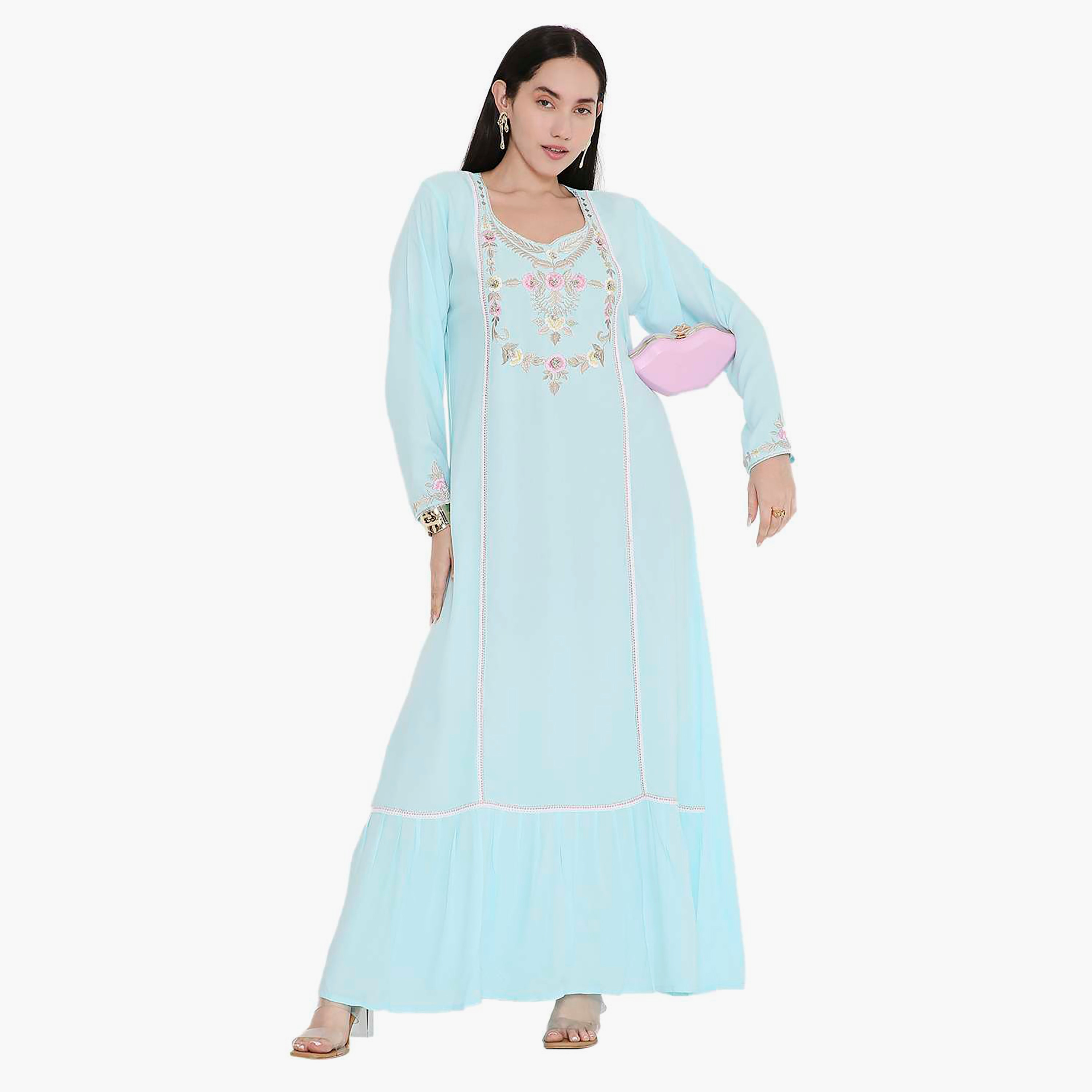 جلابية مطرزة بالزهور ومزخرفة بالدانتيل من هانا اند سارة-women-arabicclothing-jalabiyas-image-1