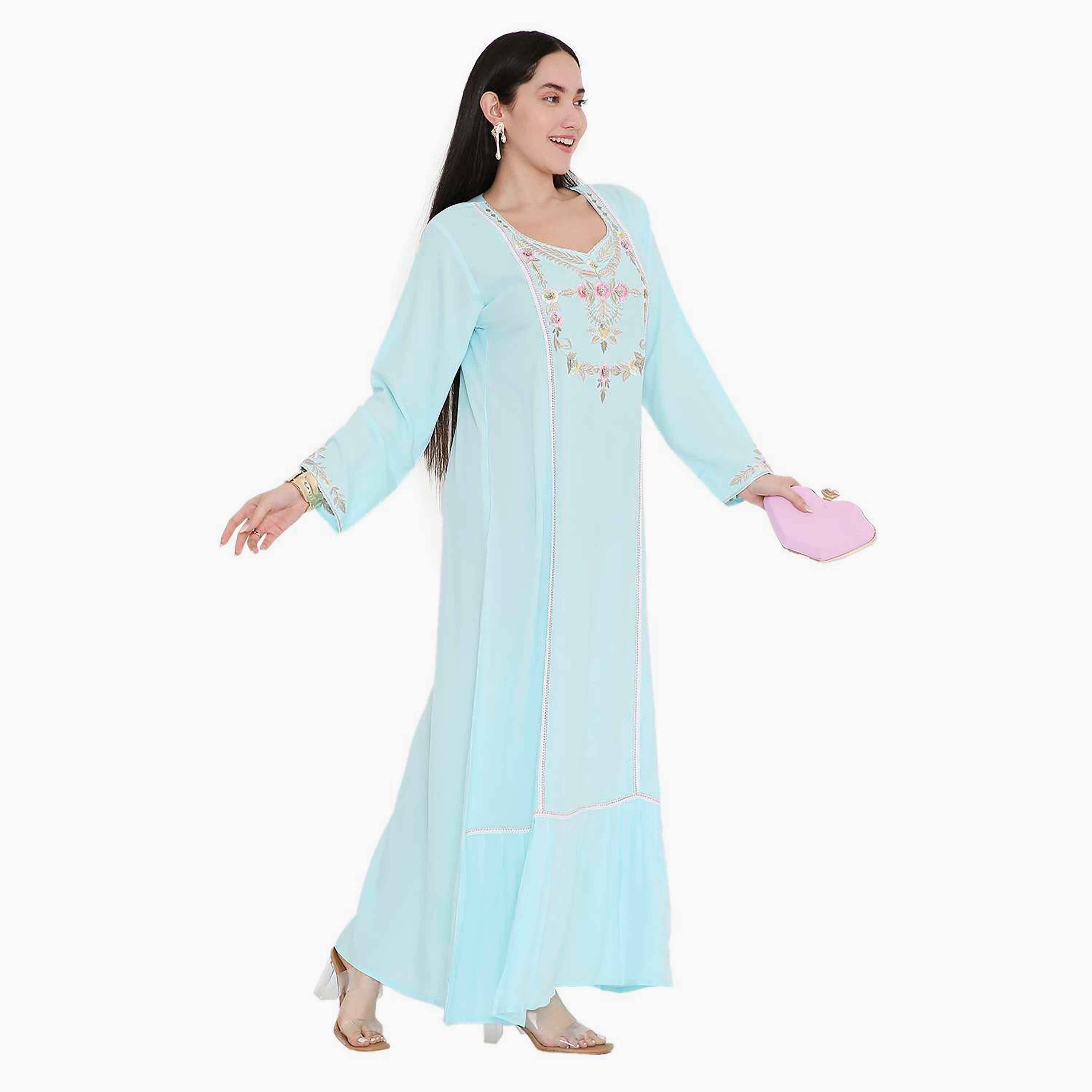 جلابية مطرزة بالزهور ومزخرفة بالدانتيل من هانا اند سارة-women-arabicclothing-jalabiyas-image-2