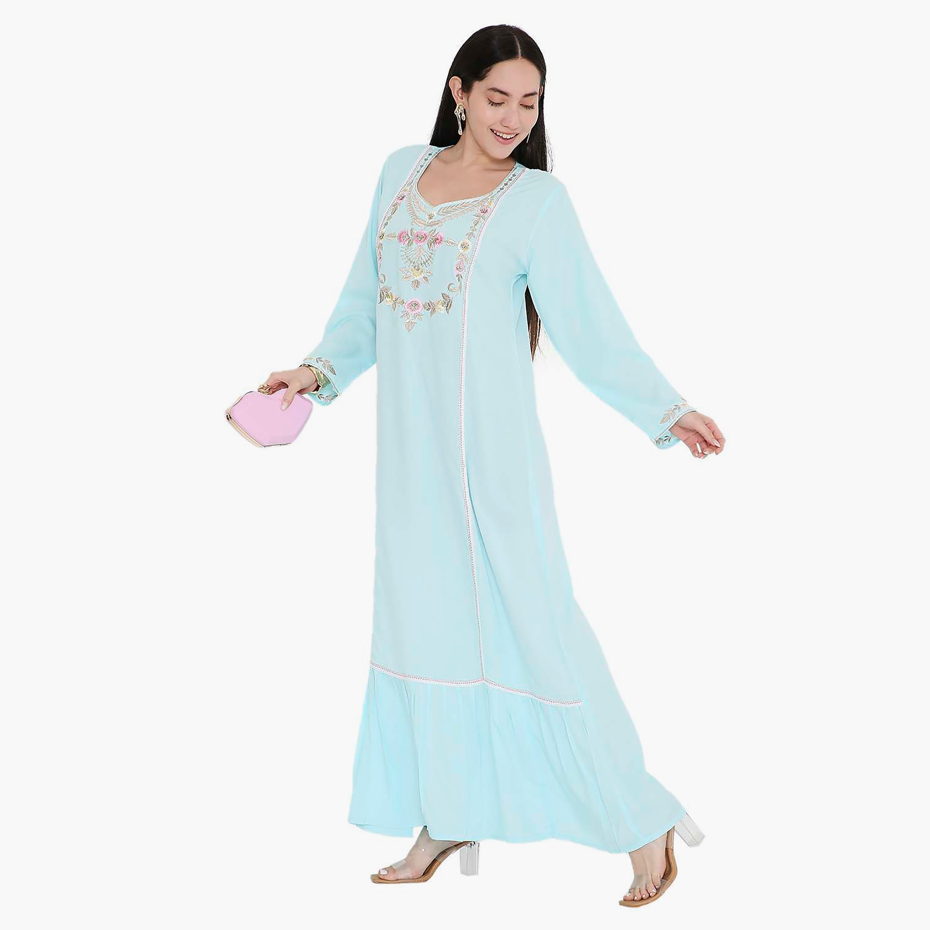 جلابية مطرزة بالزهور ومزخرفة بالدانتيل من هانا اند سارة-women-arabicclothing-jalabiyas-image-4