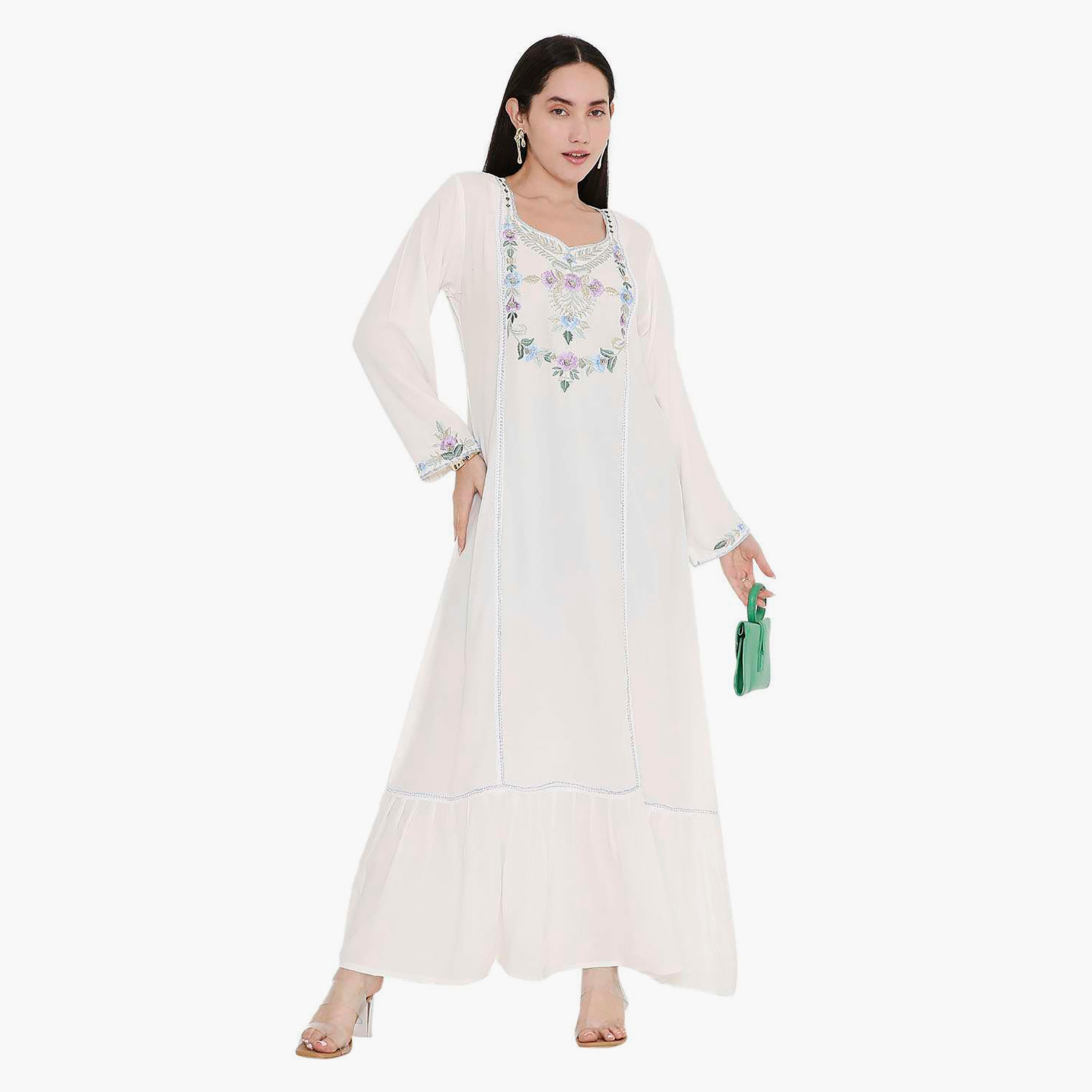 جلابية مطرزة بالزهور ومزخرفة بالدانتيل من هانا اند سارة-women-arabicclothing-jalabiyas-image-1