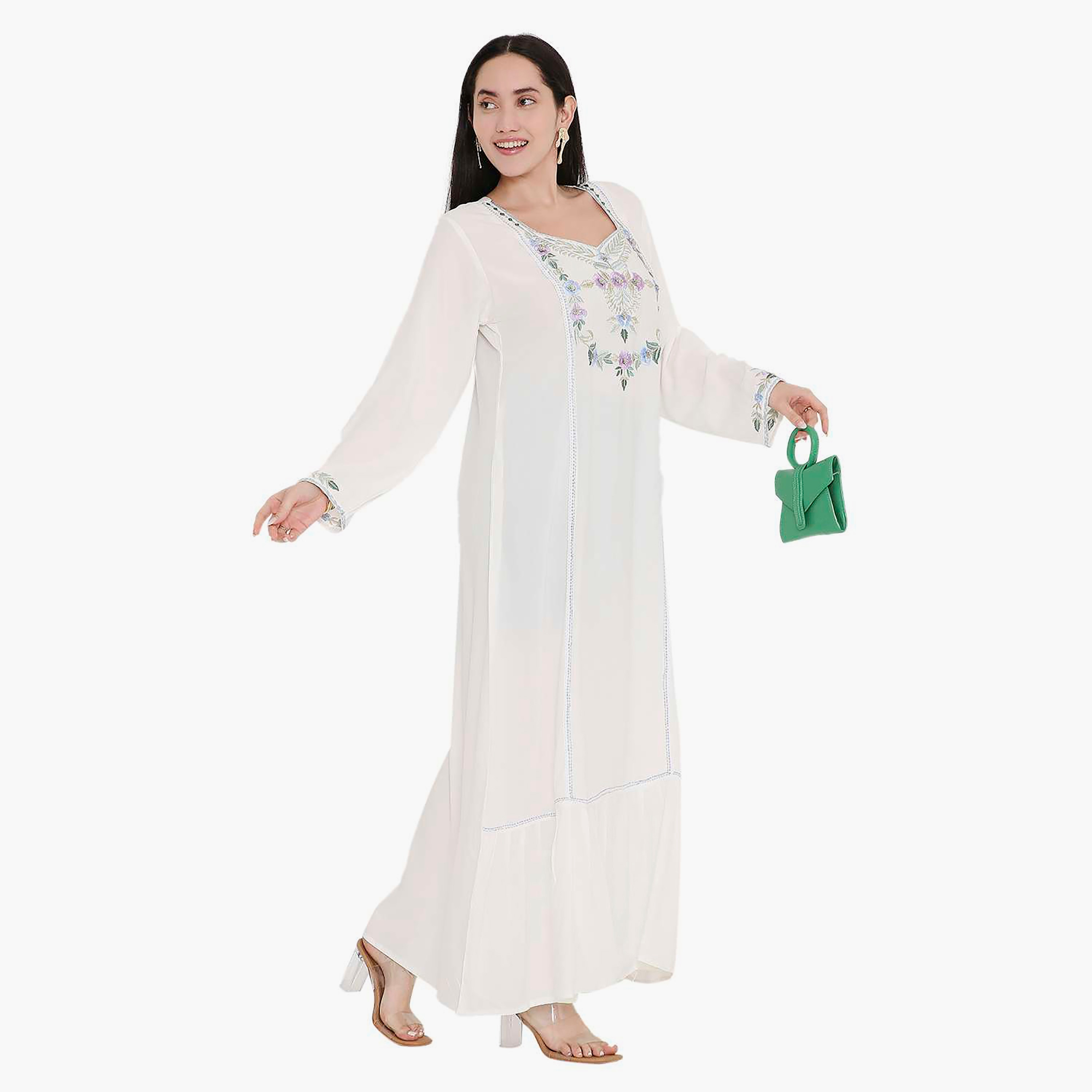 جلابية مطرزة بالزهور ومزخرفة بالدانتيل من هانا اند سارة-women-arabicclothing-jalabiyas-image-2