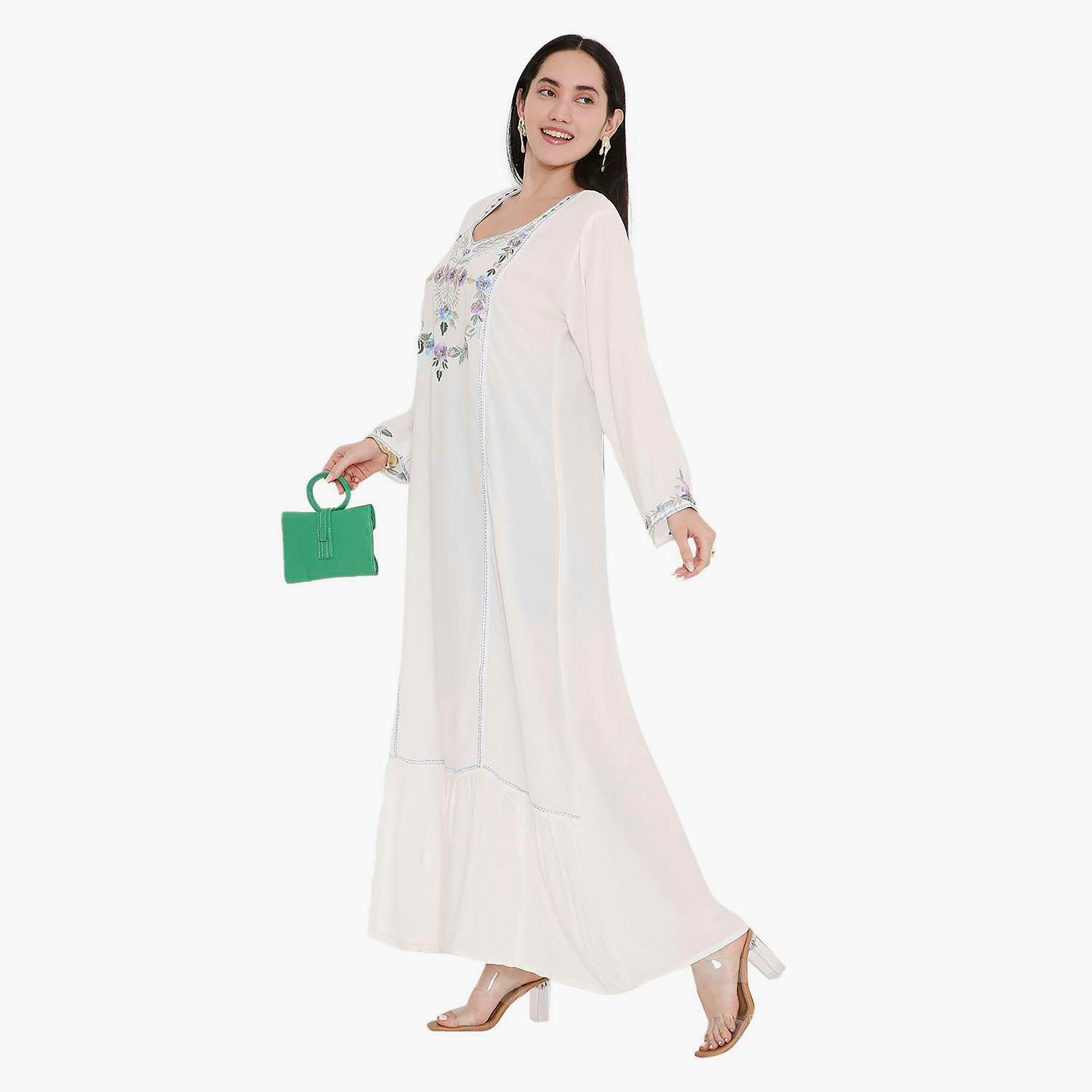 جلابية مطرزة بالزهور ومزخرفة بالدانتيل من هانا اند سارة-women-arabicclothing-jalabiyas-image-4
