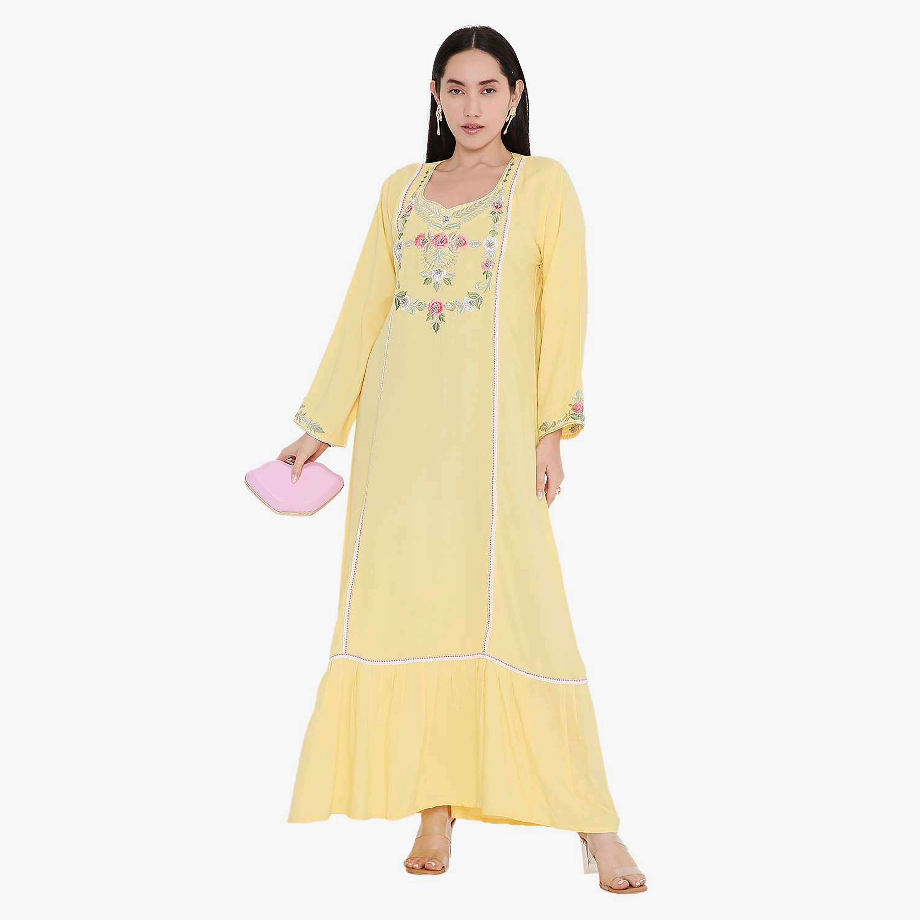 جلابية مطرزة بالزهور ومزخرفة بالدانتيل من هانا اند سارة-women-arabicclothing-jalabiyas-image-11