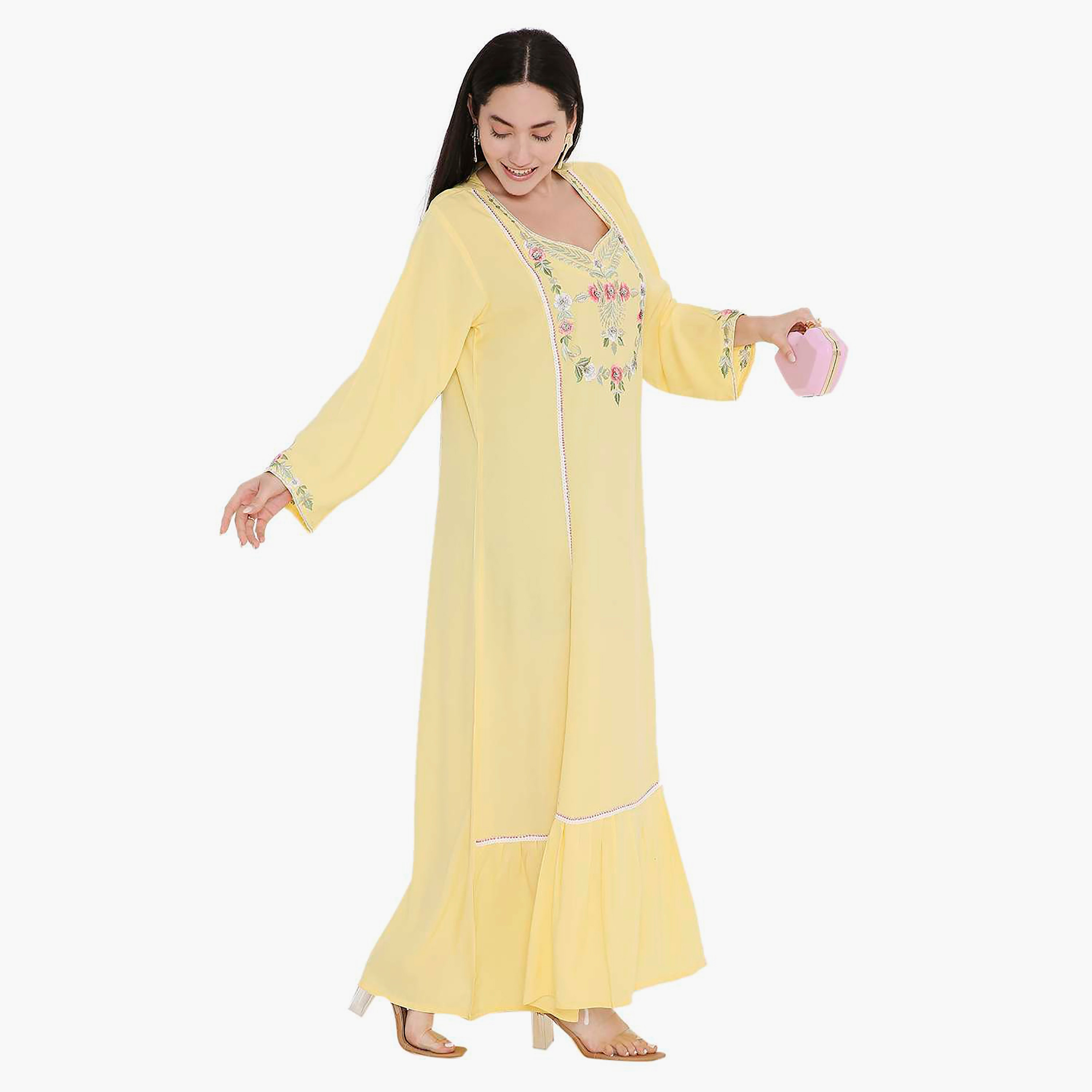 جلابية مطرزة بالزهور ومزخرفة بالدانتيل من هانا اند سارة-women-arabicclothing-jalabiyas-image-12