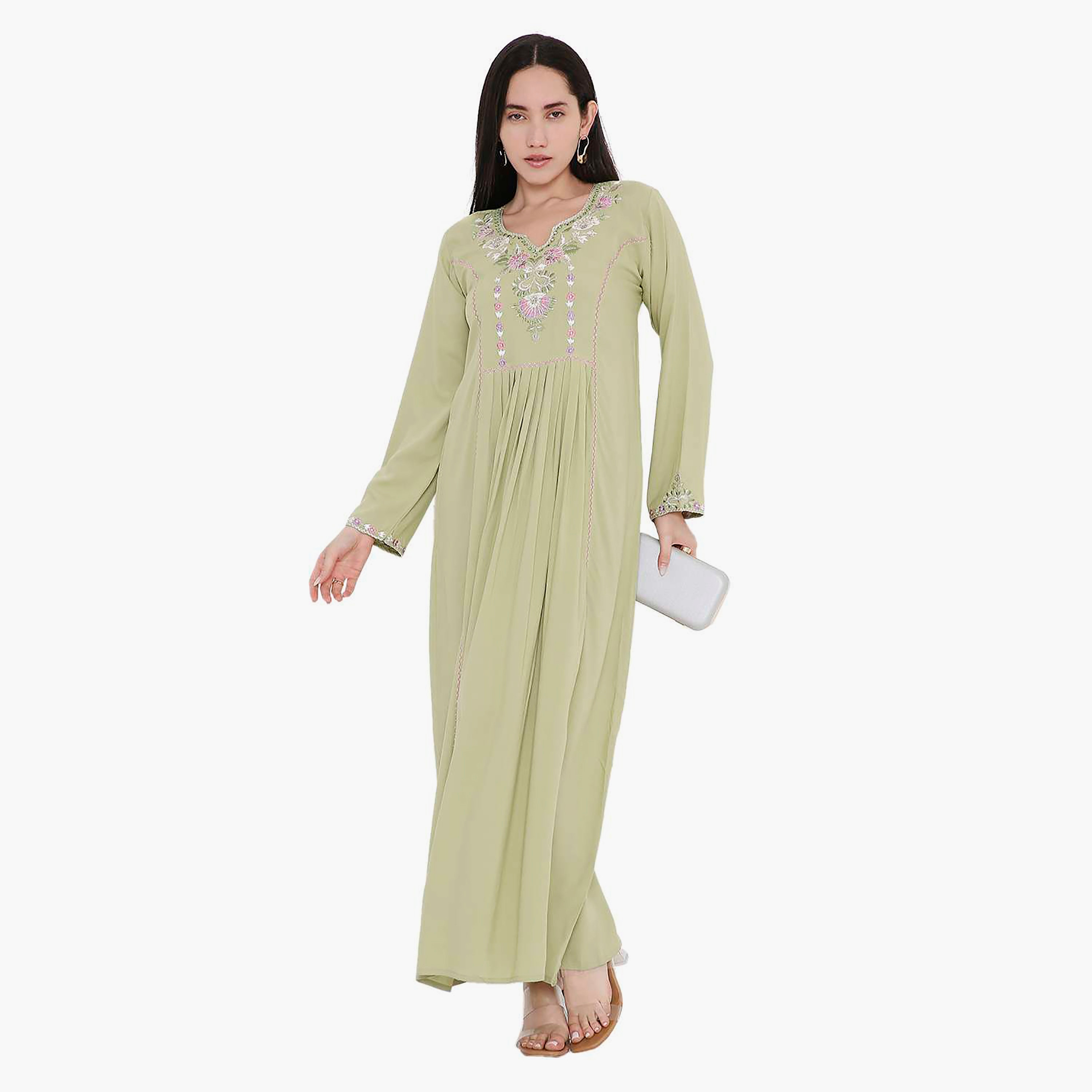 جلابية مطرزة بطيات من هانا اند سارة-women-arabicclothing-jalabiyas-image-1