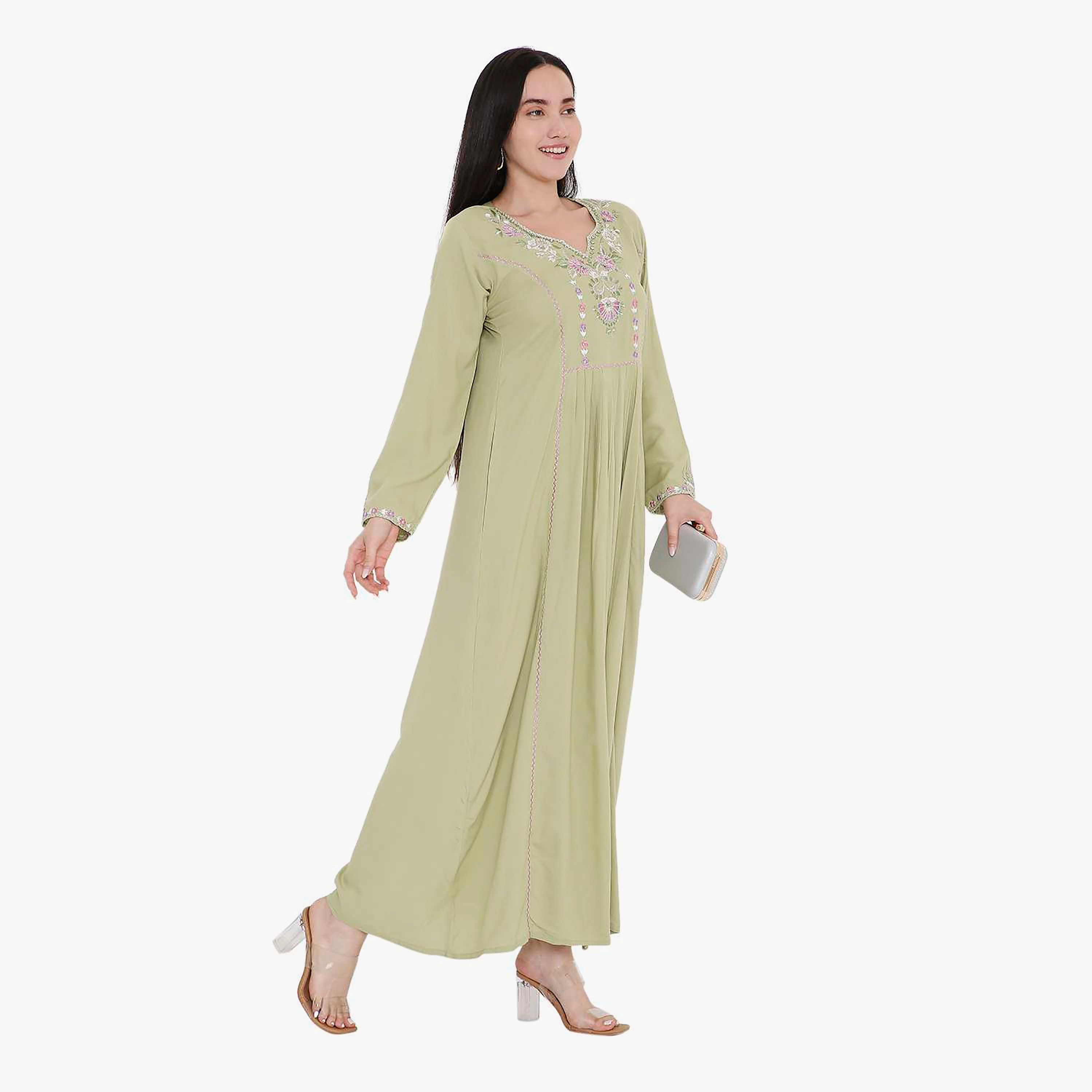 جلابية مطرزة بطيات من هانا اند سارة-women-arabicclothing-jalabiyas-image-2