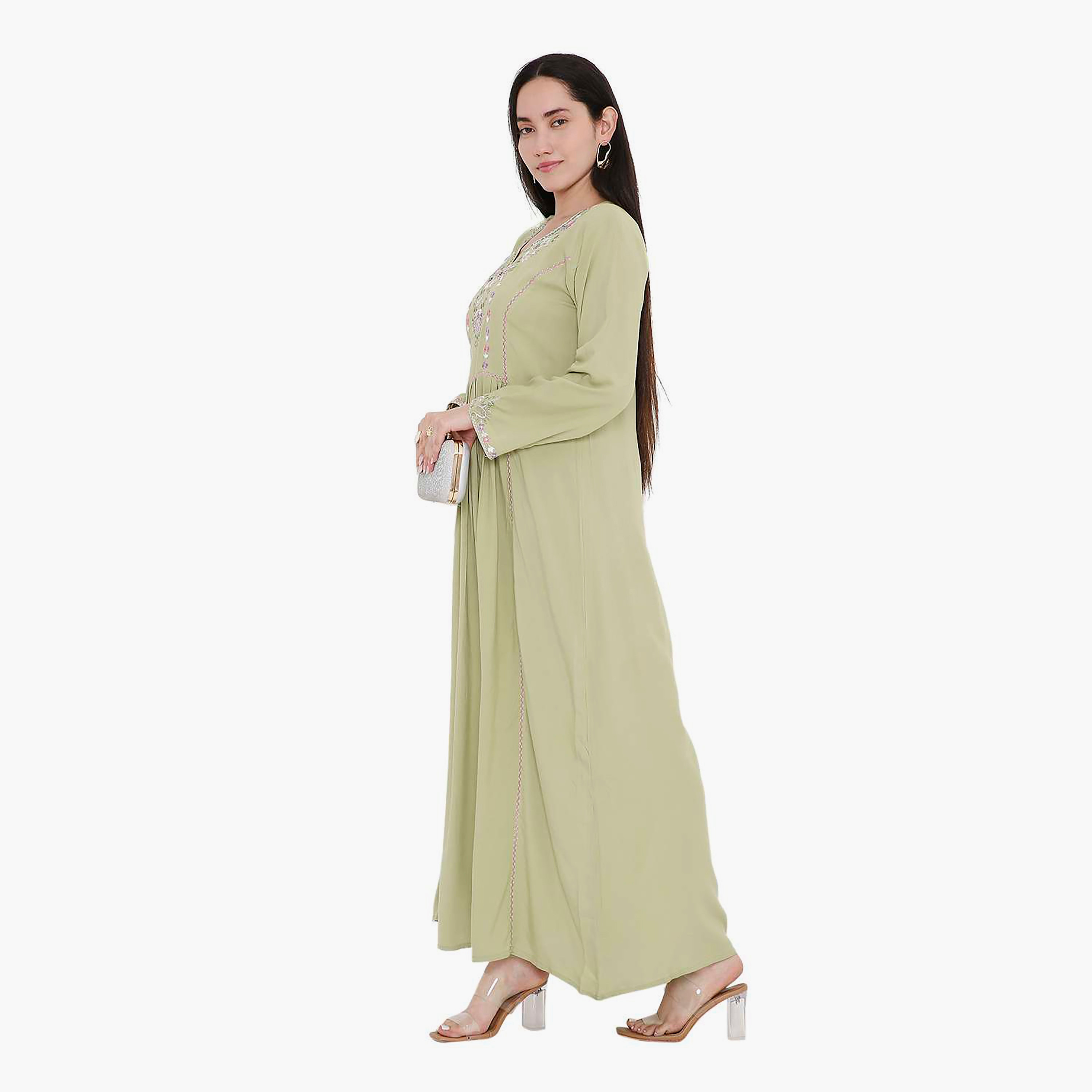 جلابية مطرزة بطيات من هانا اند سارة-women-arabicclothing-jalabiyas-image-4