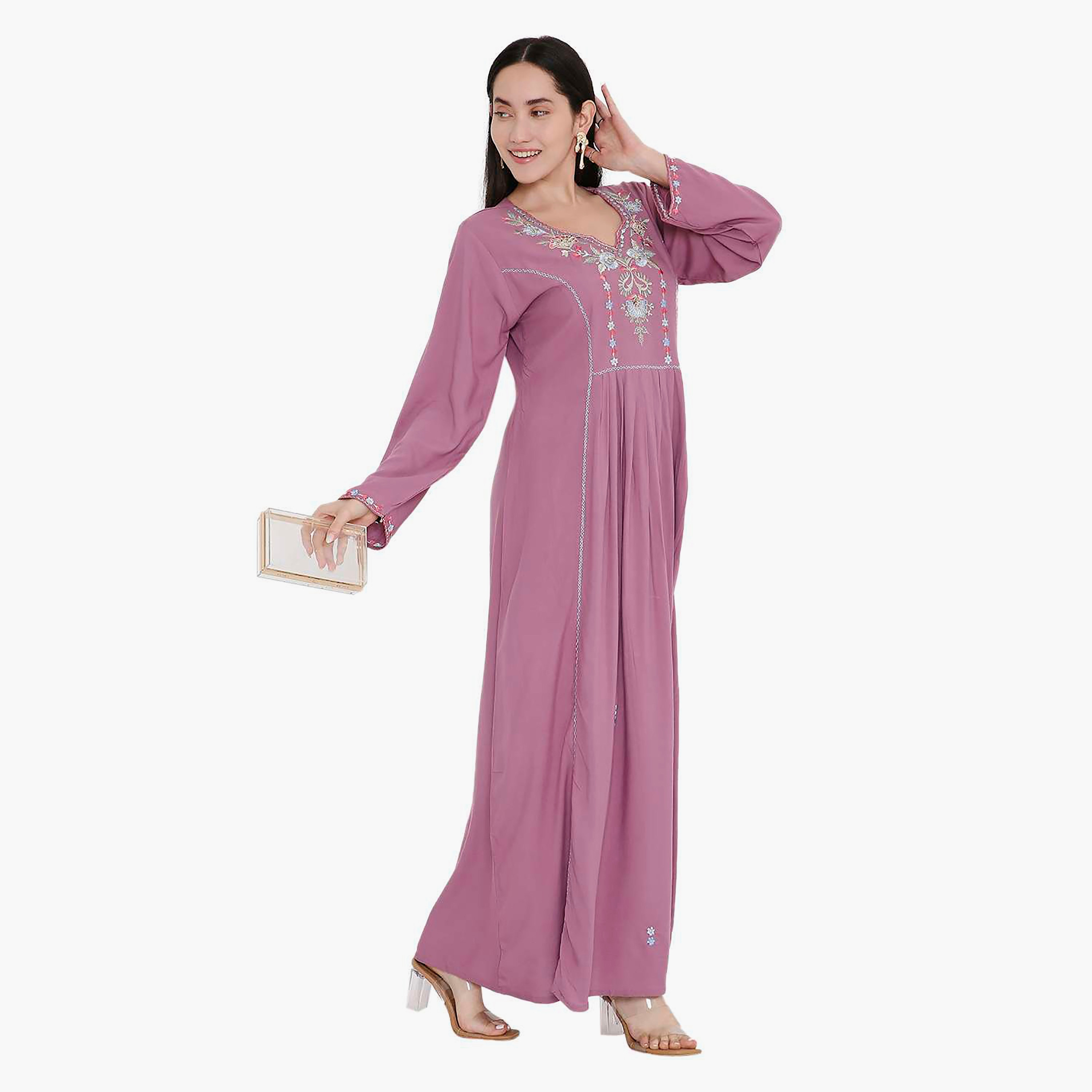 جلابية مطرزة بطيات من هانا اند سارة-women-arabicclothing-jalabiyas-image-12