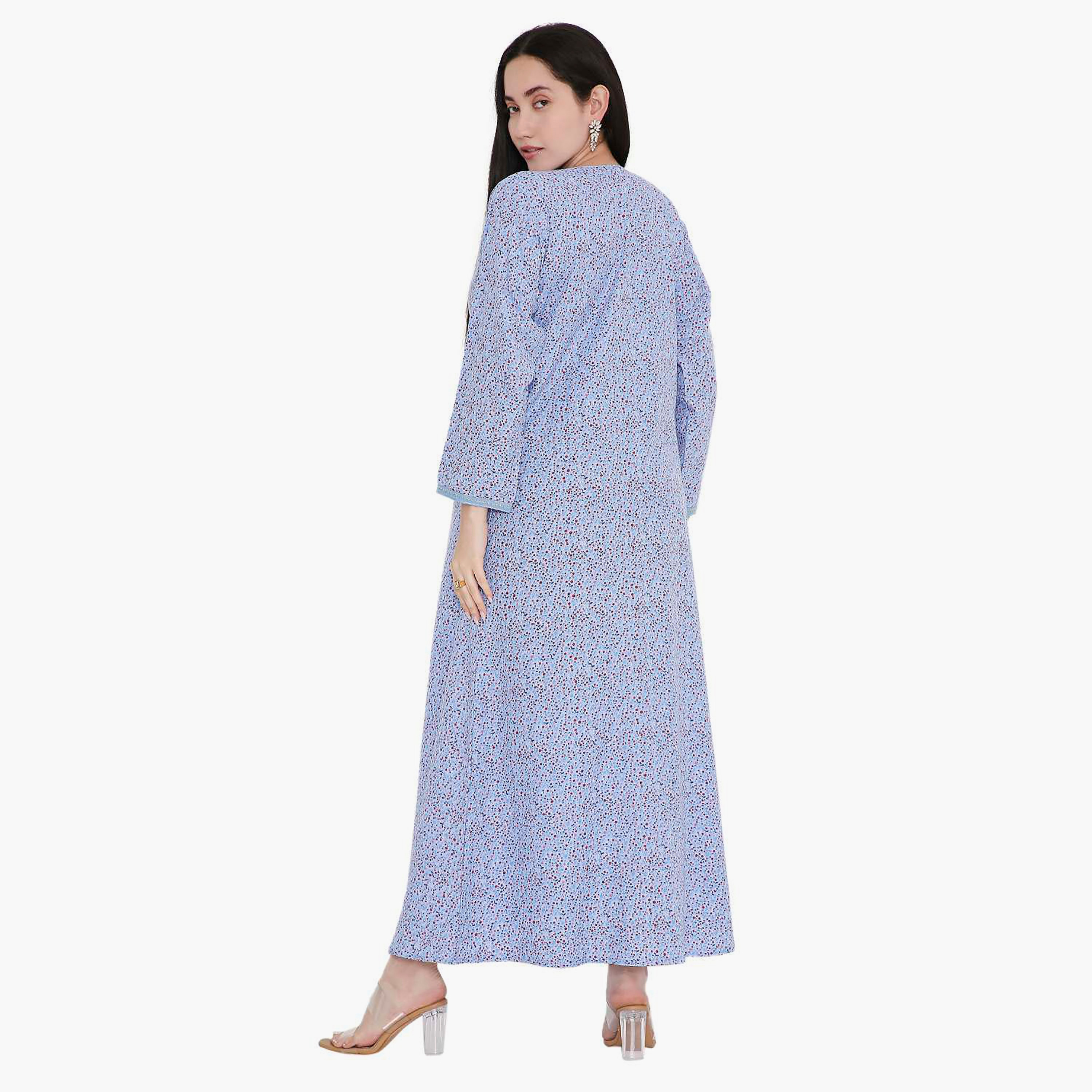 جلابية بطبعات الأزهار الكاملة والتطريز على الياقة من هانا اند سارة-women-arabicclothing-jalabiyas-image-5