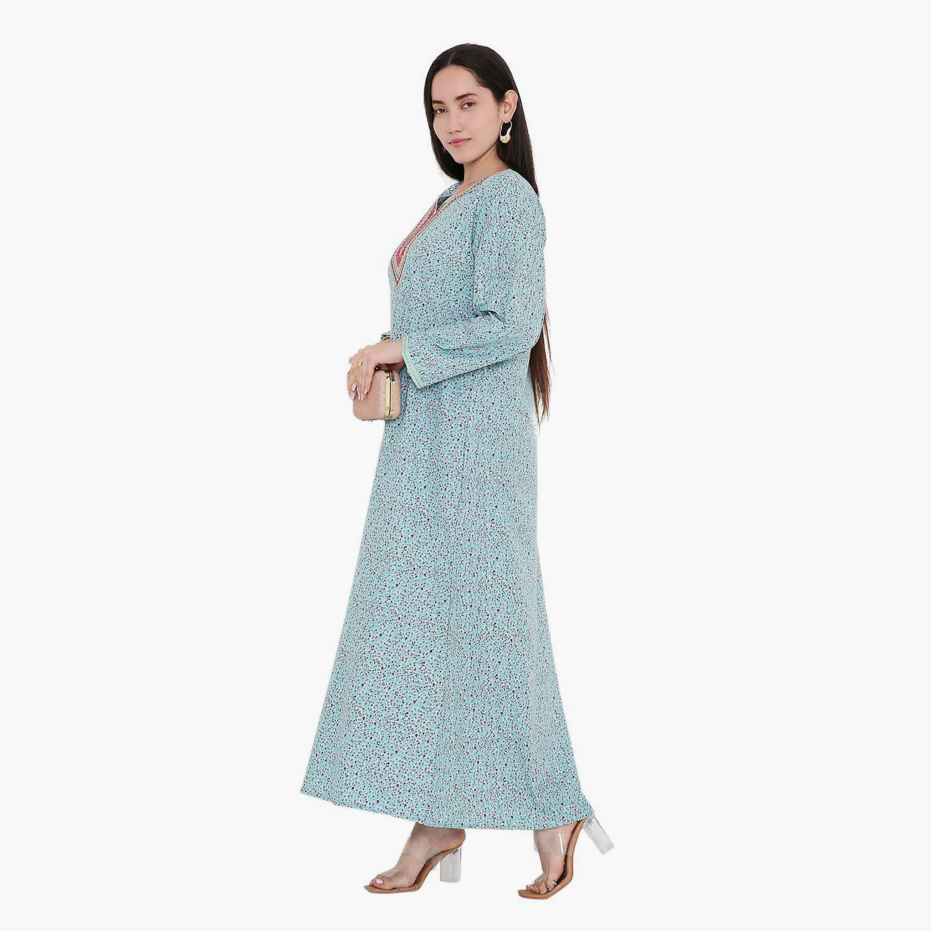جلابية بطبعات الأزهار الكاملة والتطريز على الياقة من هانا اند سارة-women-arabicclothing-jalabiyas-image-14