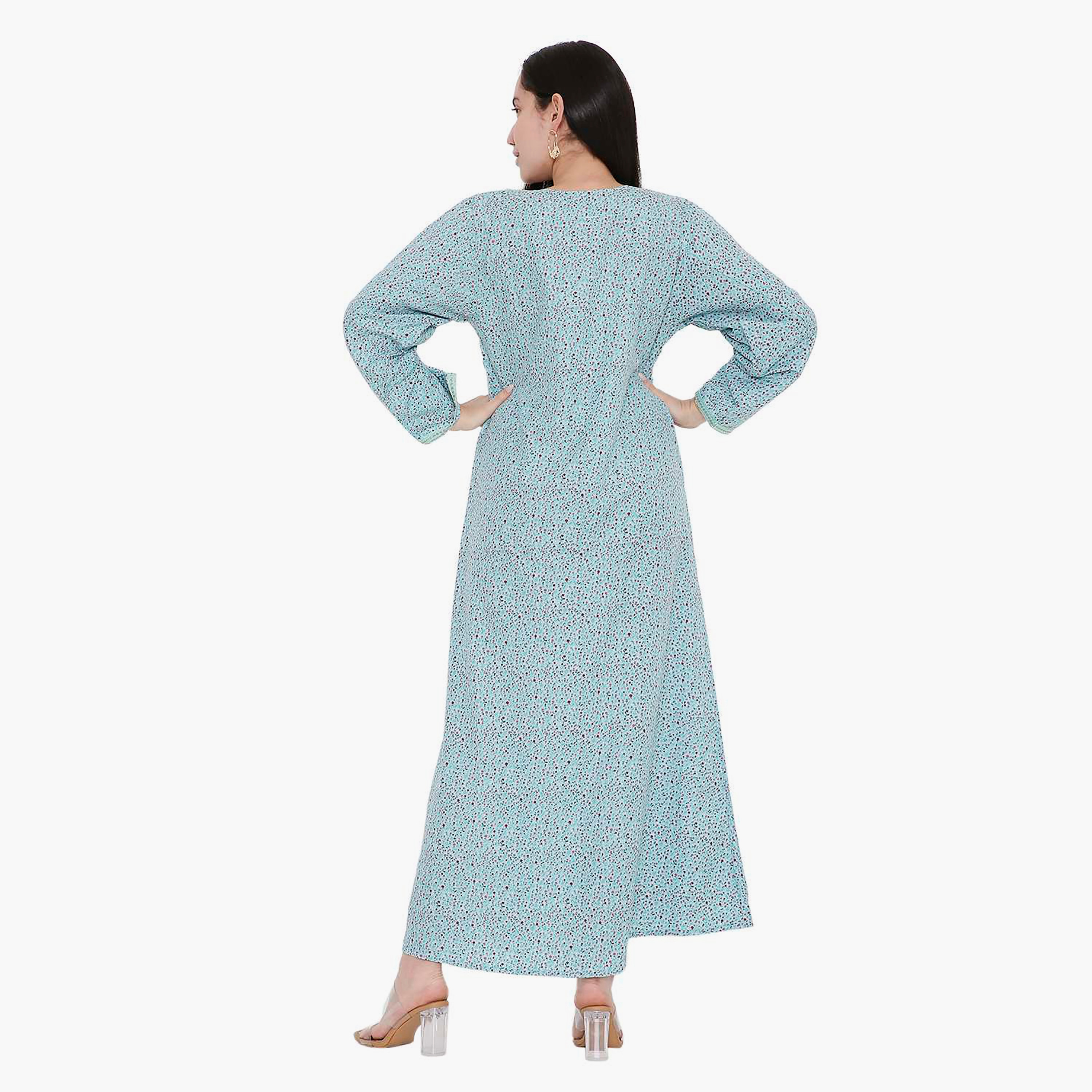 جلابية بطبعات الأزهار الكاملة والتطريز على الياقة من هانا اند سارة-women-arabicclothing-jalabiyas-image-15