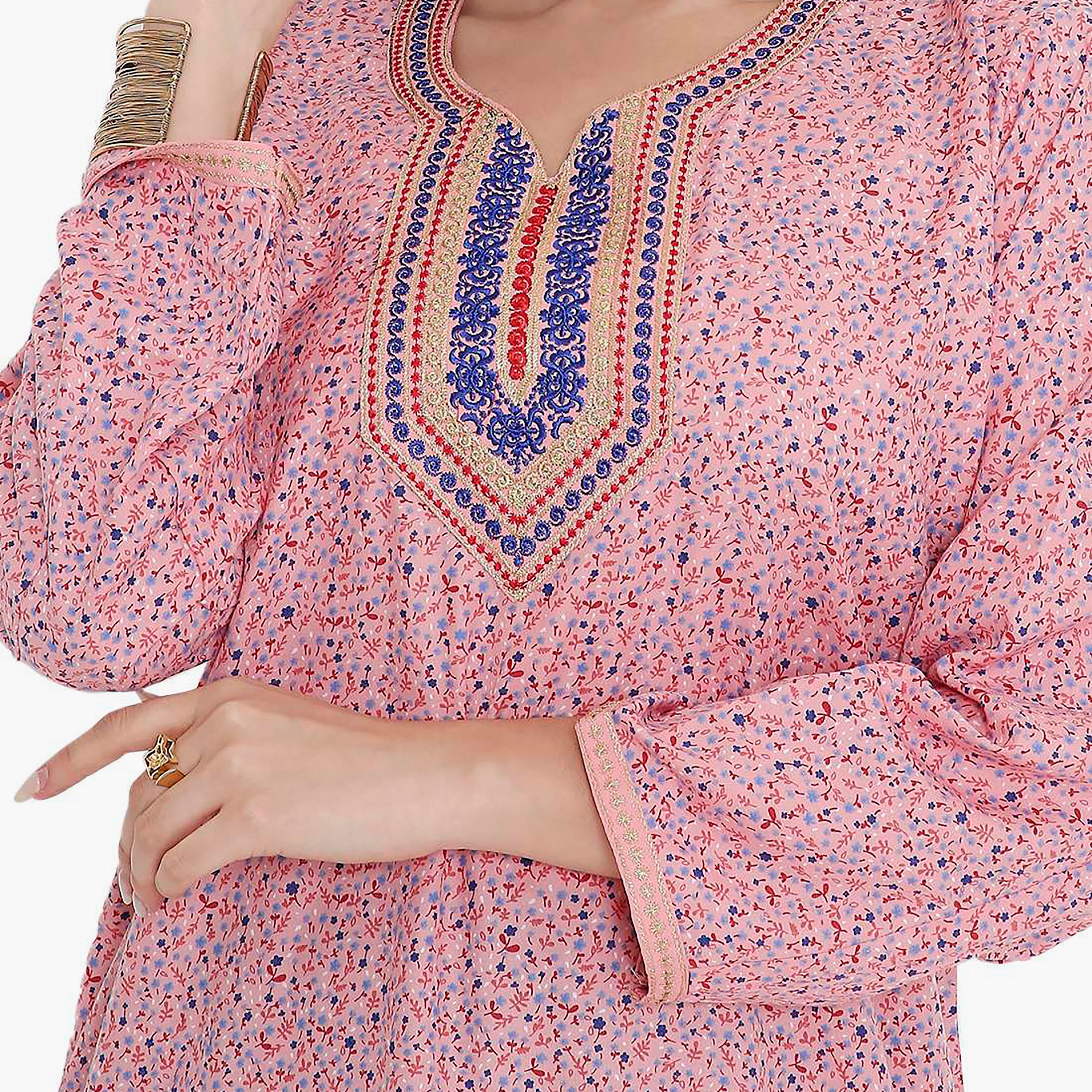 جلابية بطبعات الأزهار الكاملة والتطريز على الياقة من هانا اند سارة-women-arabicclothing-jalabiyas-image-8
