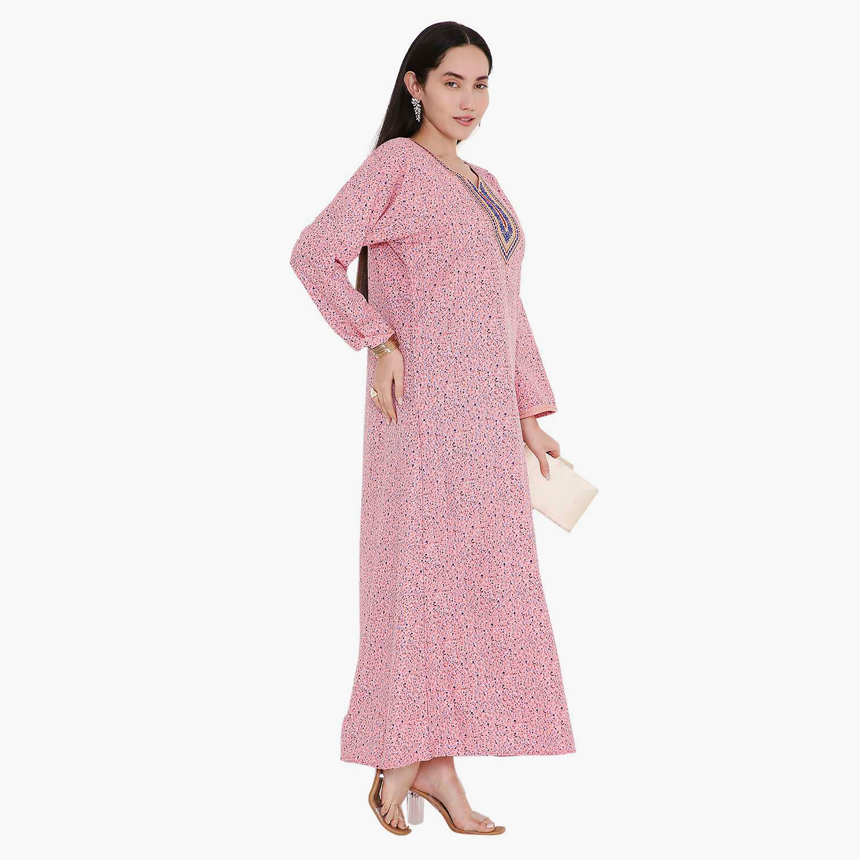 جلابية بطبعات الأزهار الكاملة والتطريز على الياقة من هانا اند سارة-women-arabicclothing-jalabiyas-image-9