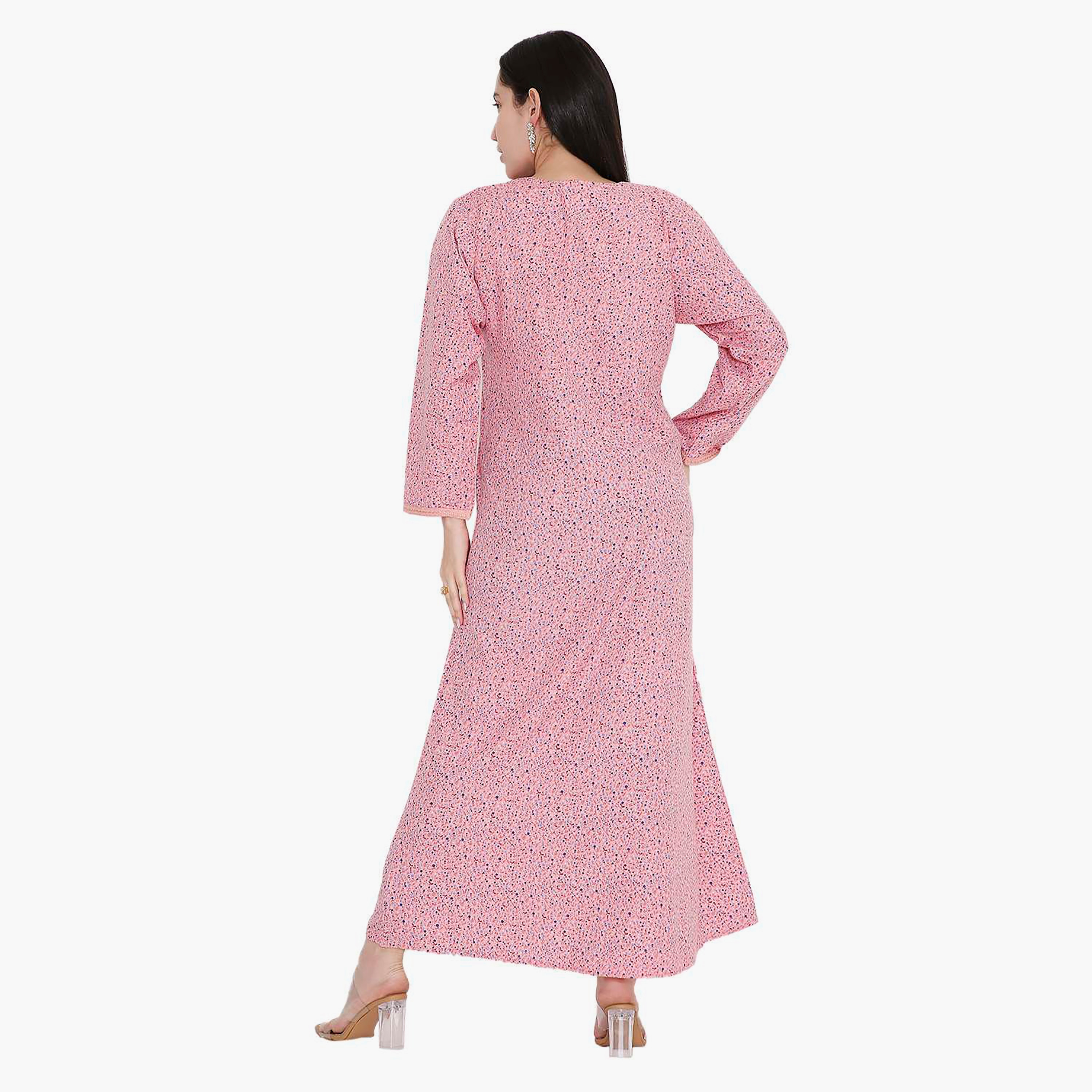 جلابية بطبعات الأزهار الكاملة والتطريز على الياقة من هانا اند سارة-women-arabicclothing-jalabiyas-image-10