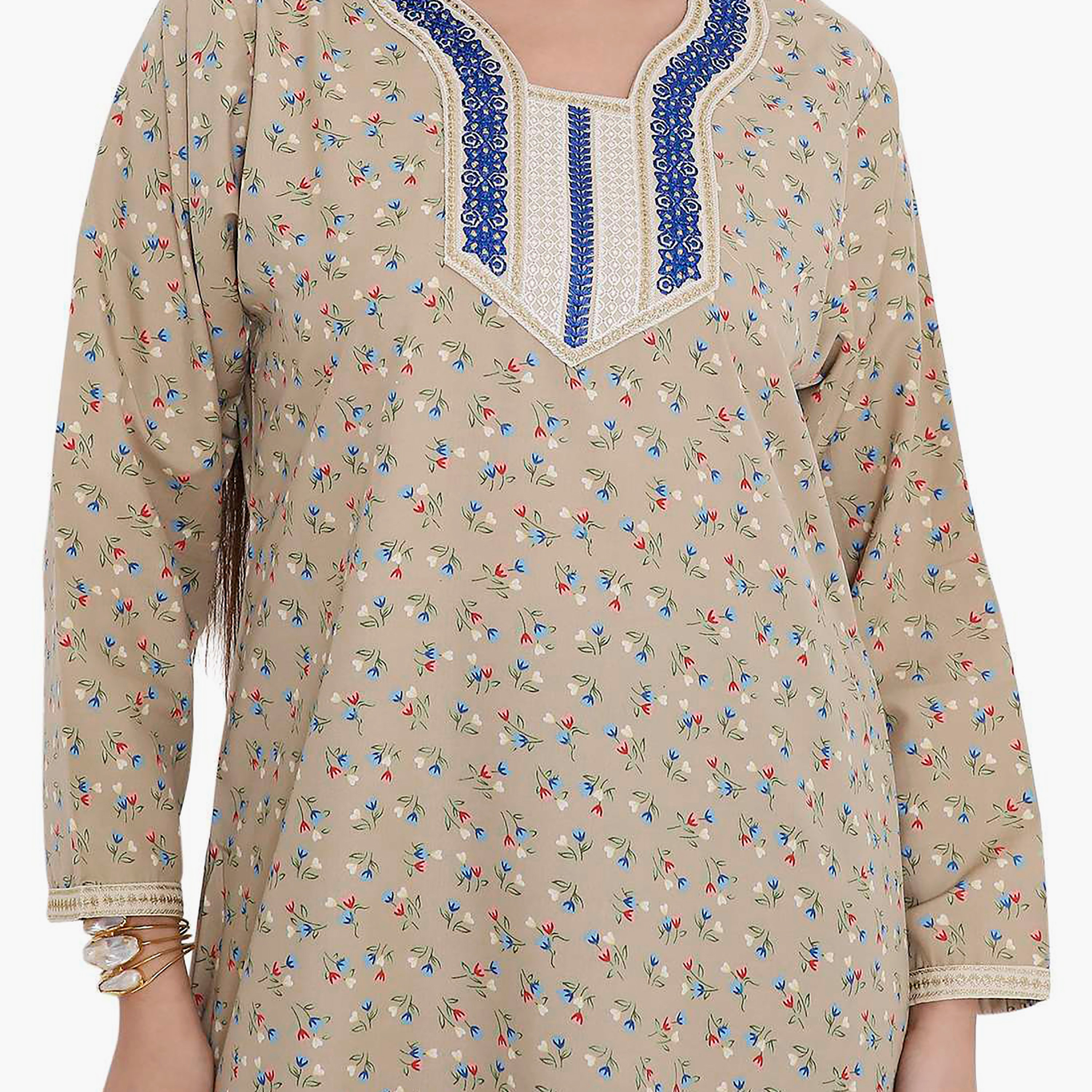Hana & Sara All Over Print and Embroidered Yoke Jalabiya-women-arabicclothing-jalabiyas-image-3