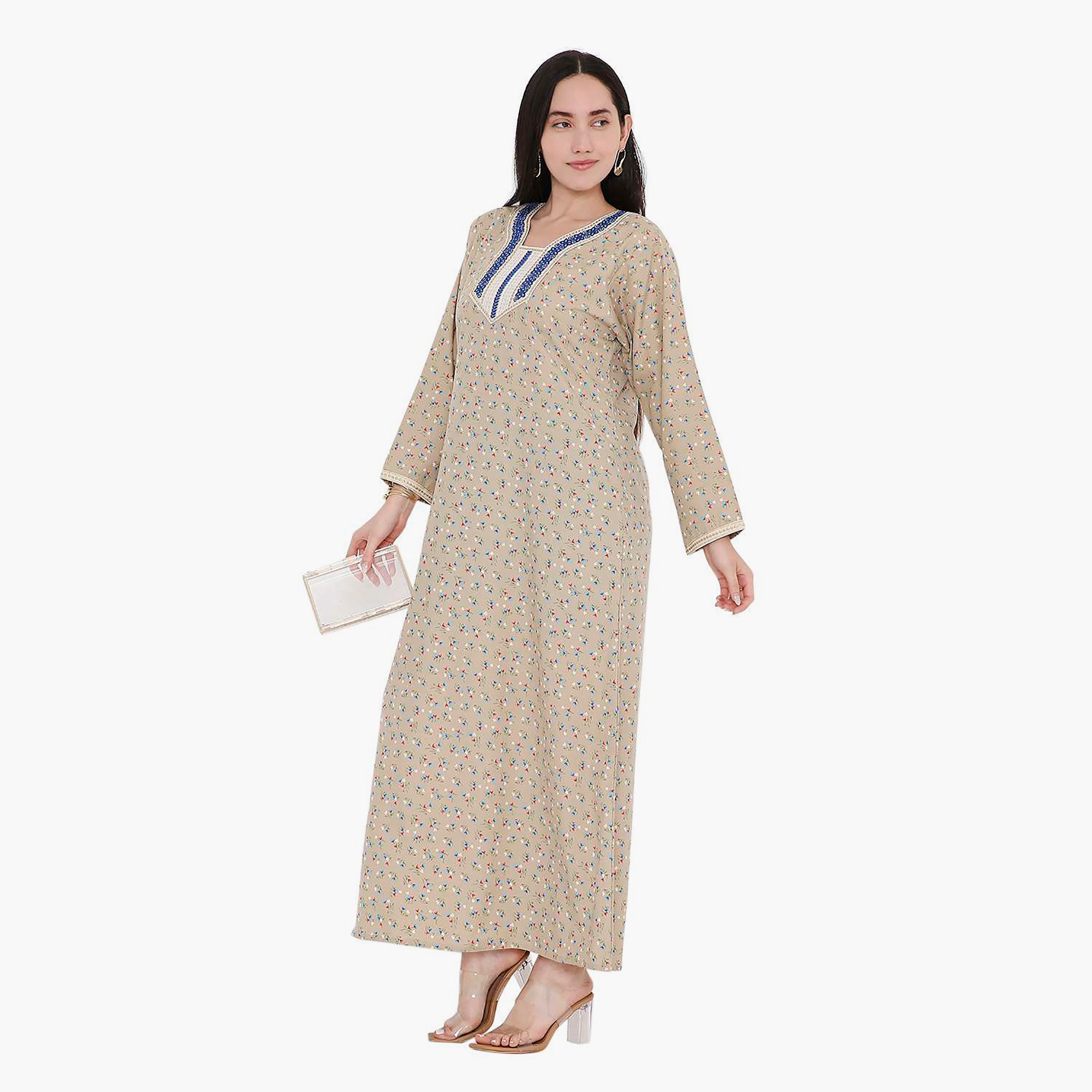 Hana & Sara All Over Print and Embroidered Yoke Jalabiya-women-arabicclothing-jalabiyas-image-4