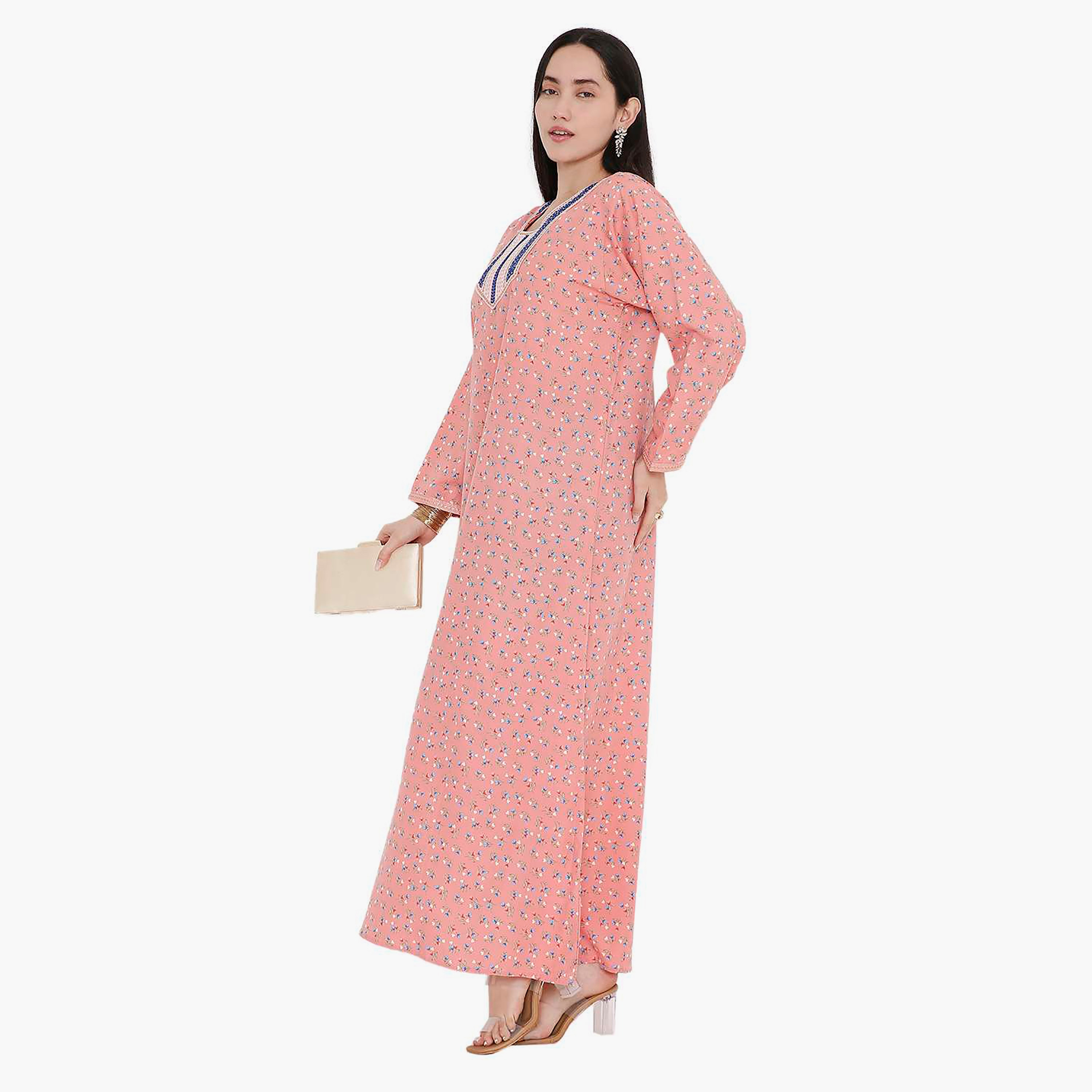 جلابية بطبعات كاملة وتطريز على الياقة من هانا اند سارة-women-arabicclothing-jalabiyas-image-4