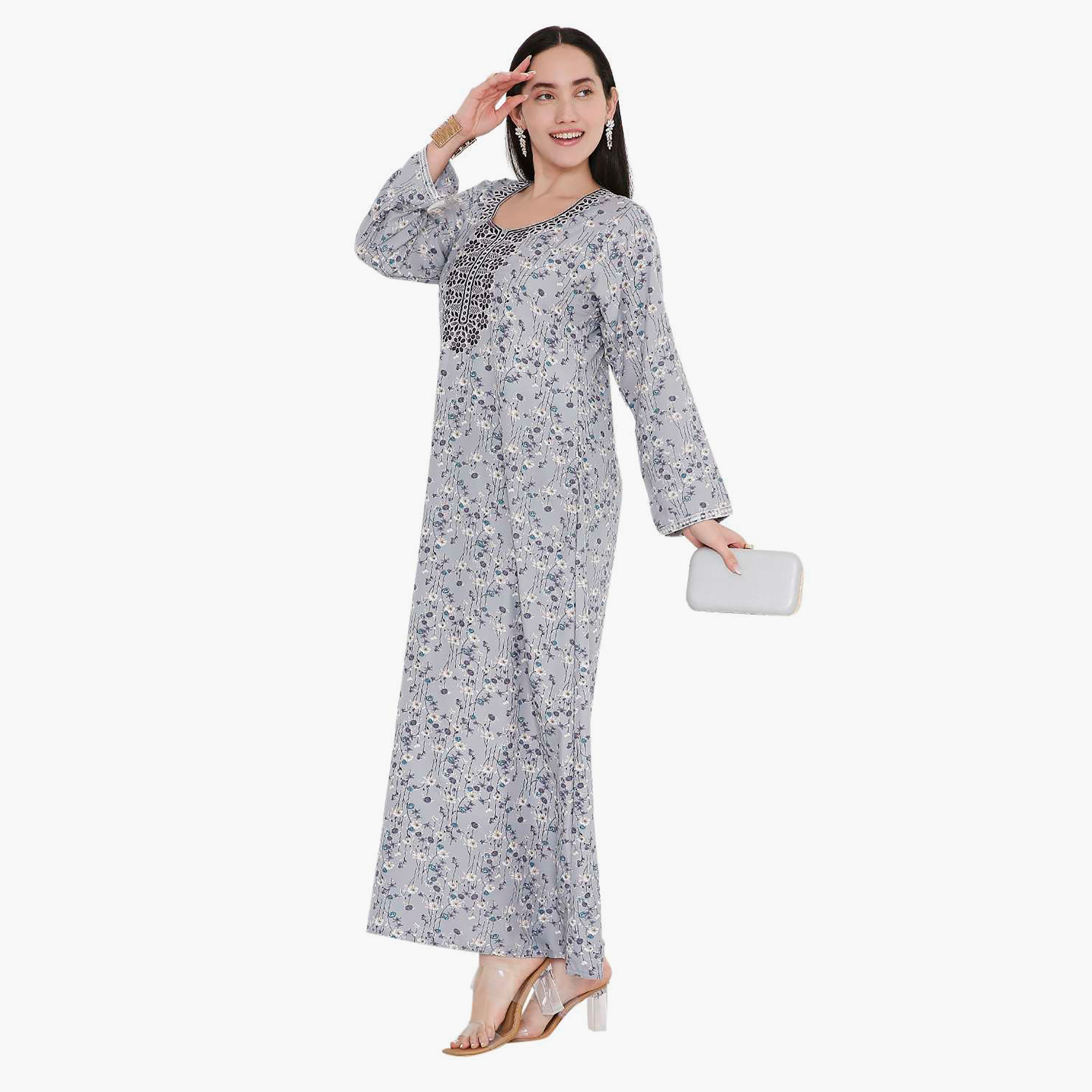 Hana & Sara All Over Floral Print and Embroidered Yoke Jalabiya-women-arabicclothing-jalabiyas-image-4