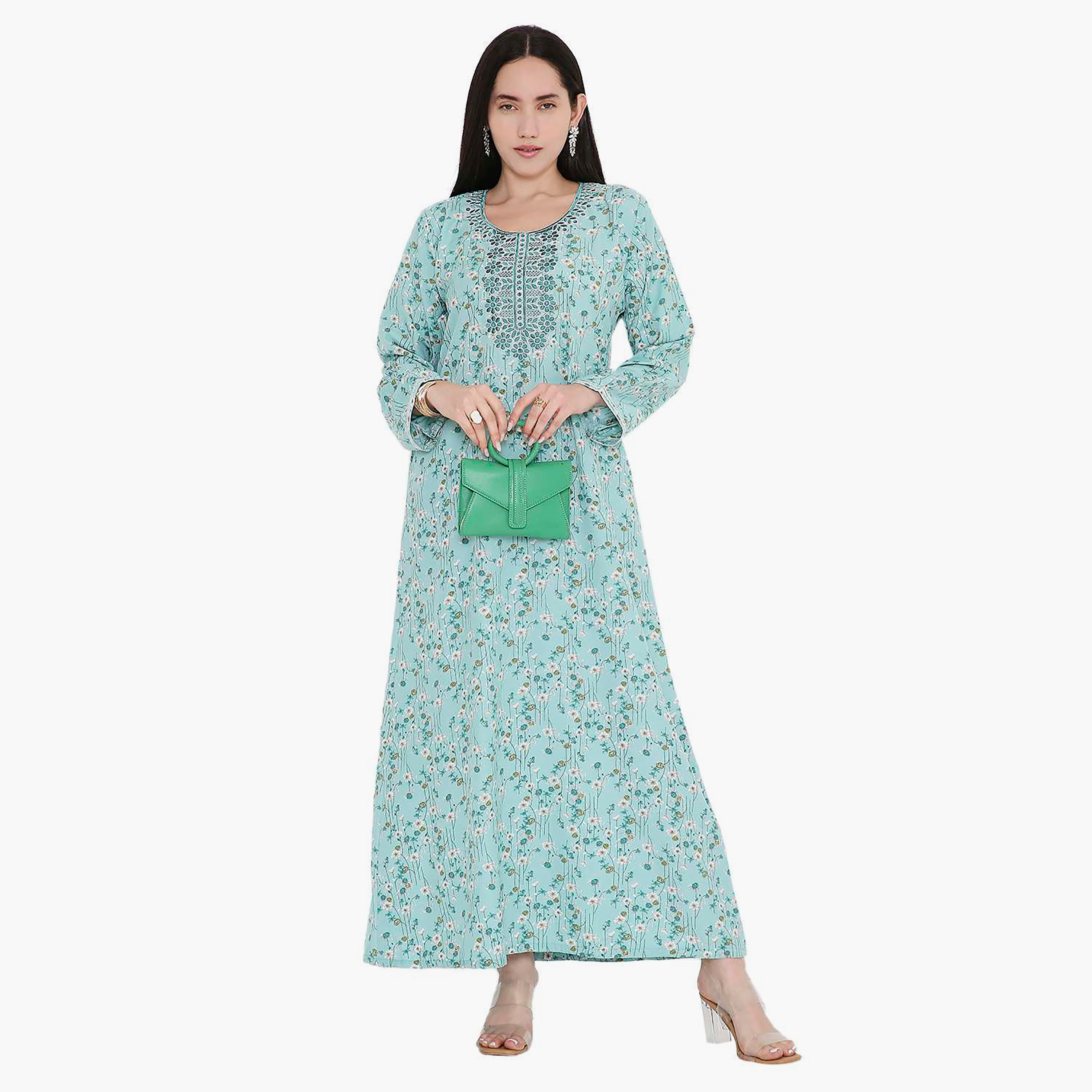 Hana & Sara All Over Floral Print and Embroidered Yoke Jalabiya-women-arabicclothing-jalabiyas-image-6