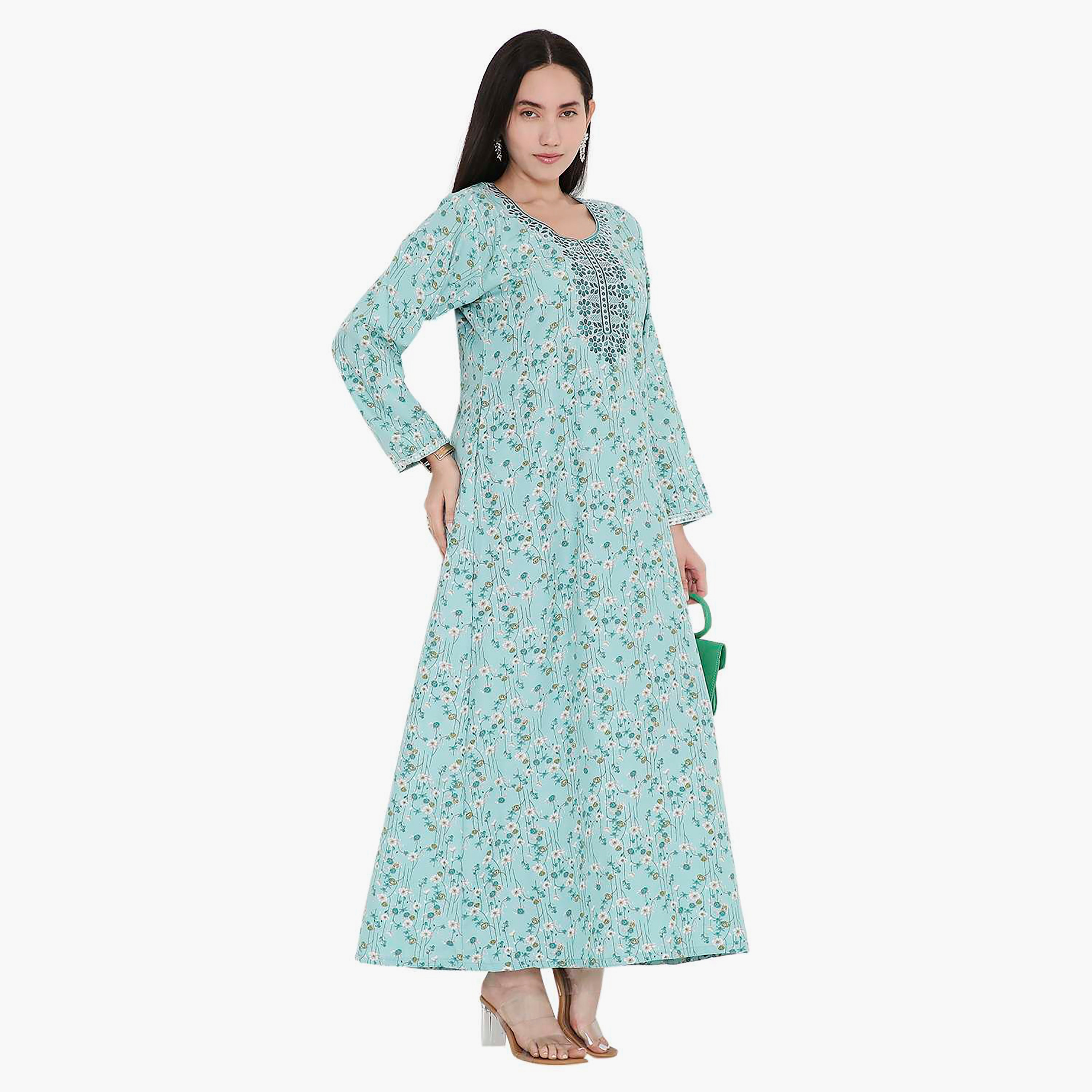 Hana & Sara All Over Floral Print and Embroidered Yoke Jalabiya-women-arabicclothing-jalabiyas-image-7