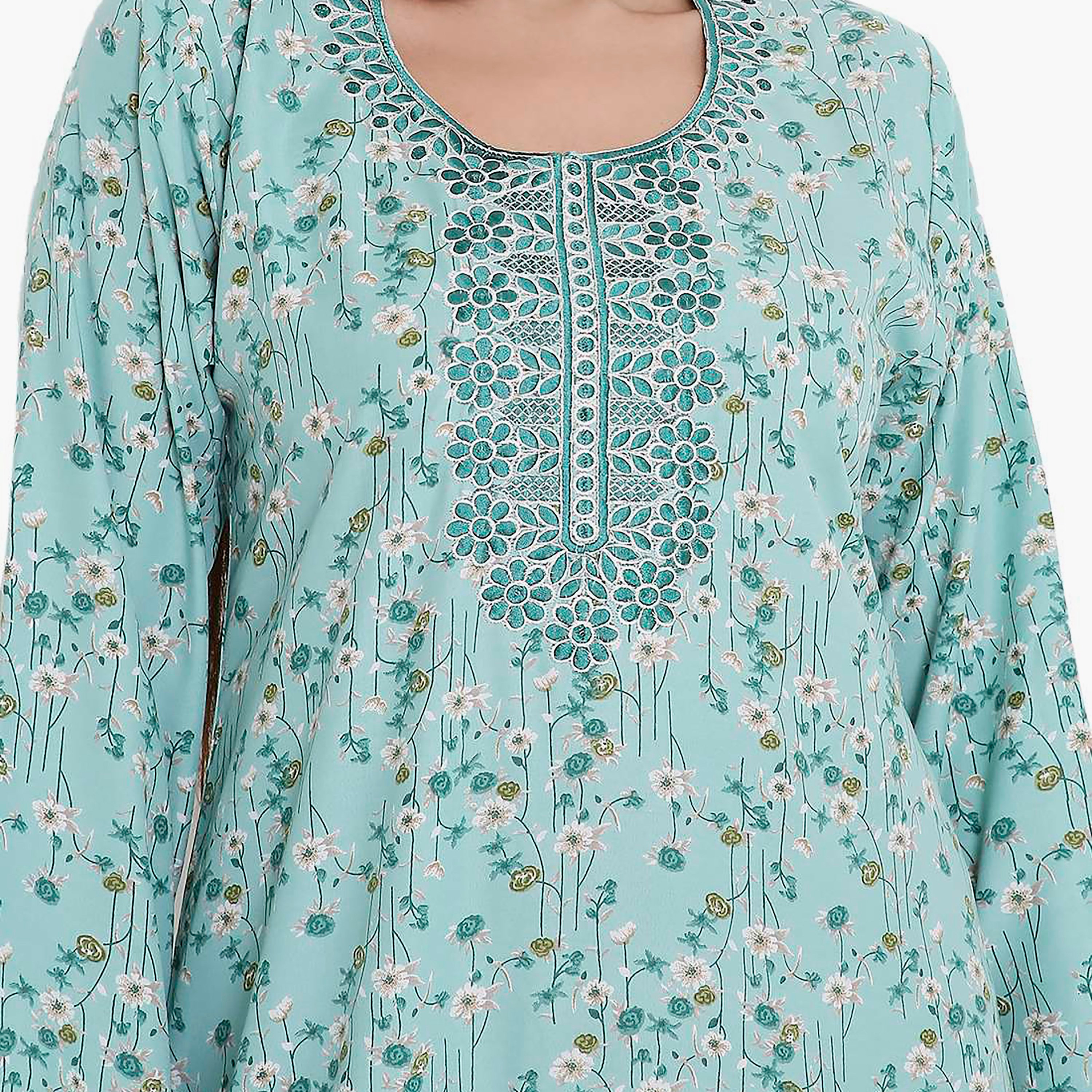 Hana & Sara All Over Floral Print and Embroidered Yoke Jalabiya-women-arabicclothing-jalabiyas-image-8