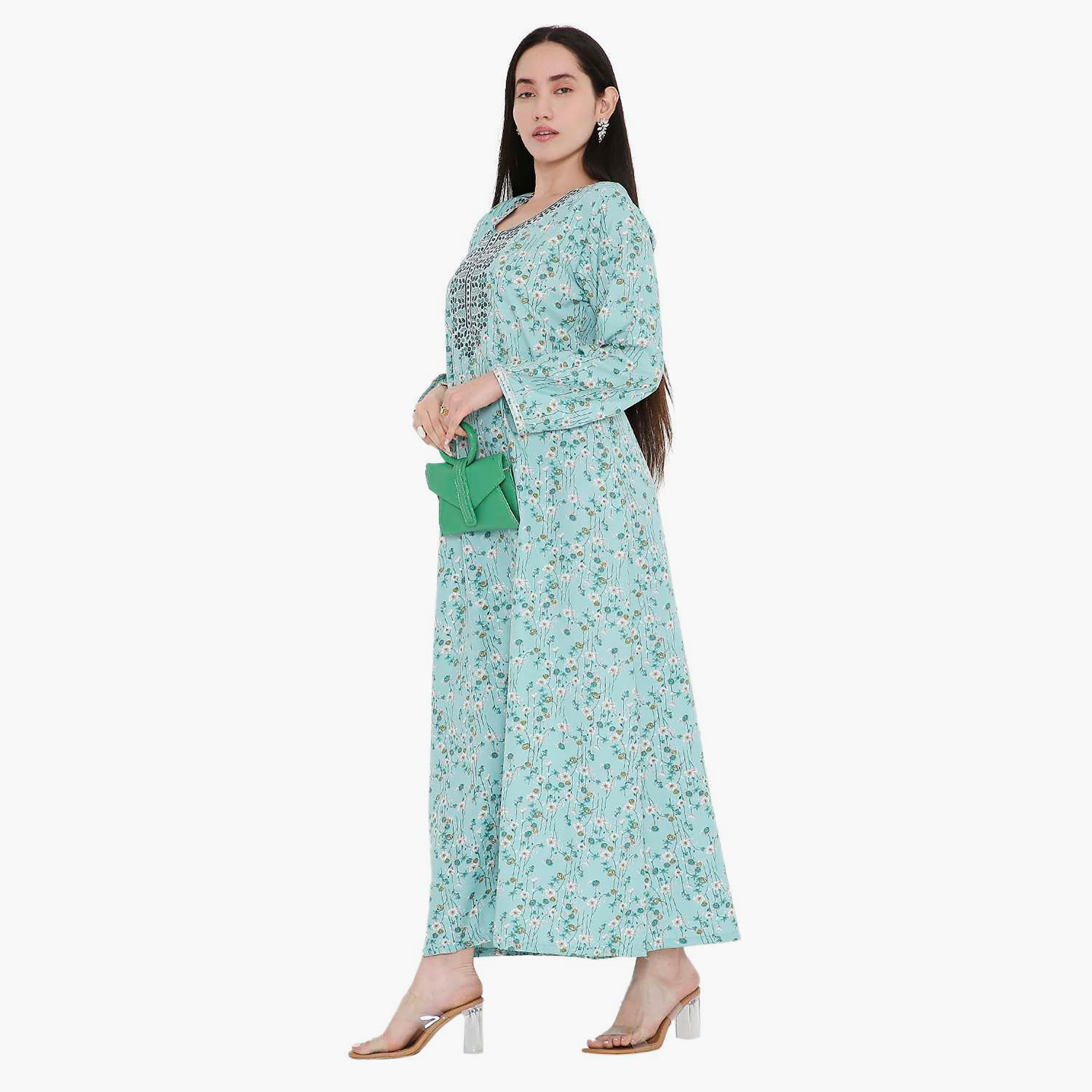 Hana & Sara All Over Floral Print and Embroidered Yoke Jalabiya-women-arabicclothing-jalabiyas-image-9