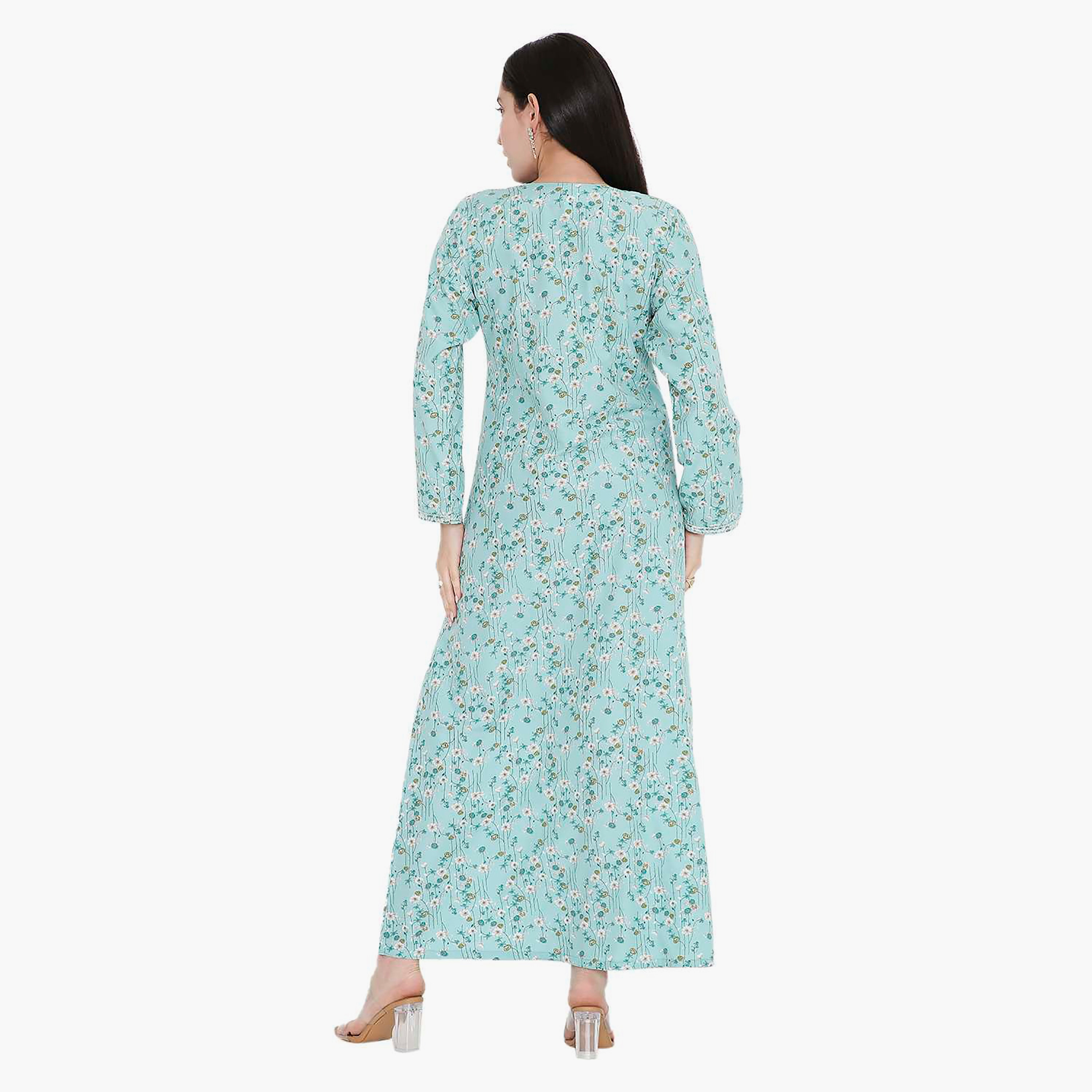 Hana & Sara All Over Floral Print and Embroidered Yoke Jalabiya-women-arabicclothing-jalabiyas-image-10