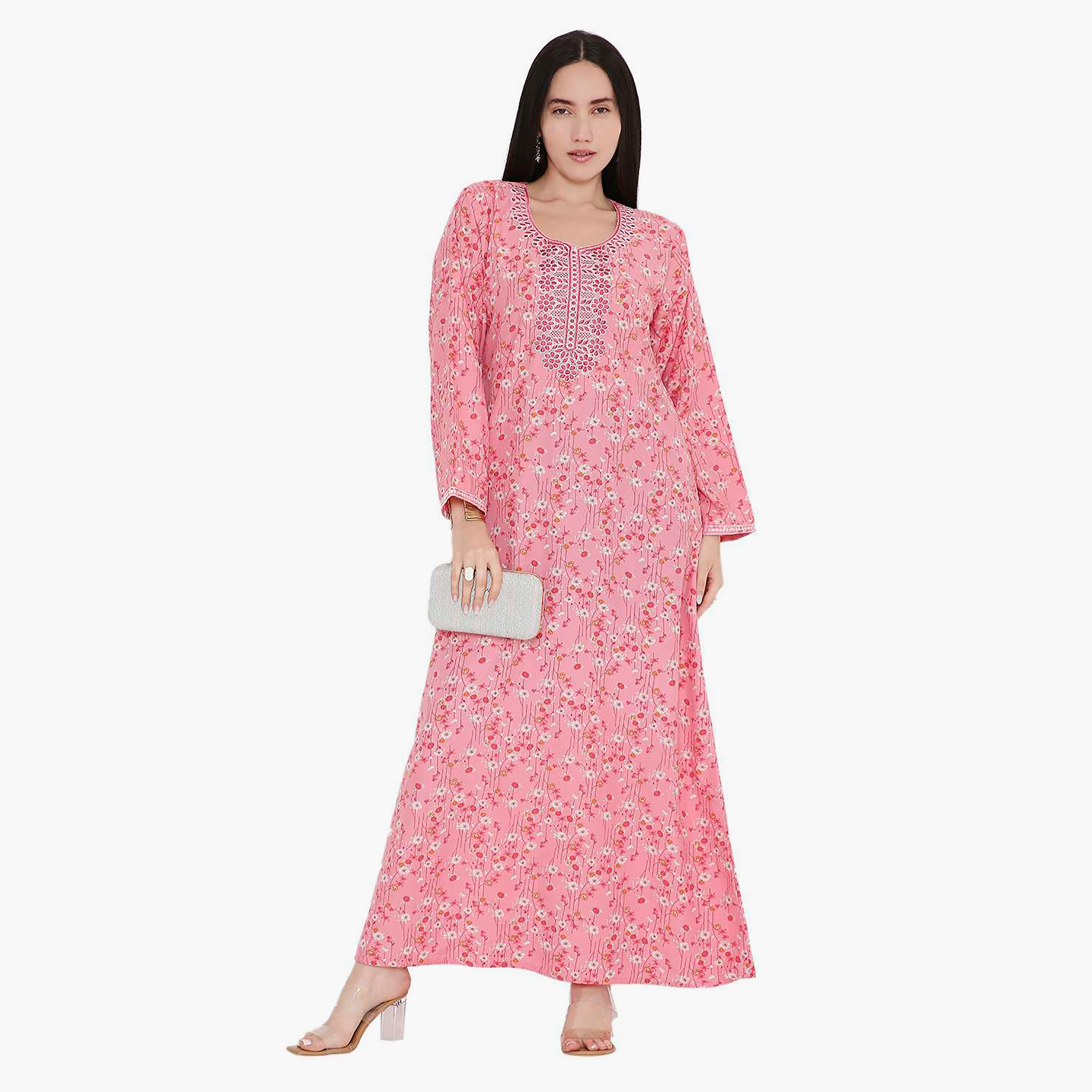 Hana & Sara All Over Floral Print and Embroidered Yoke Jalabiya-women-arabicclothing-jalabiyas-image-11