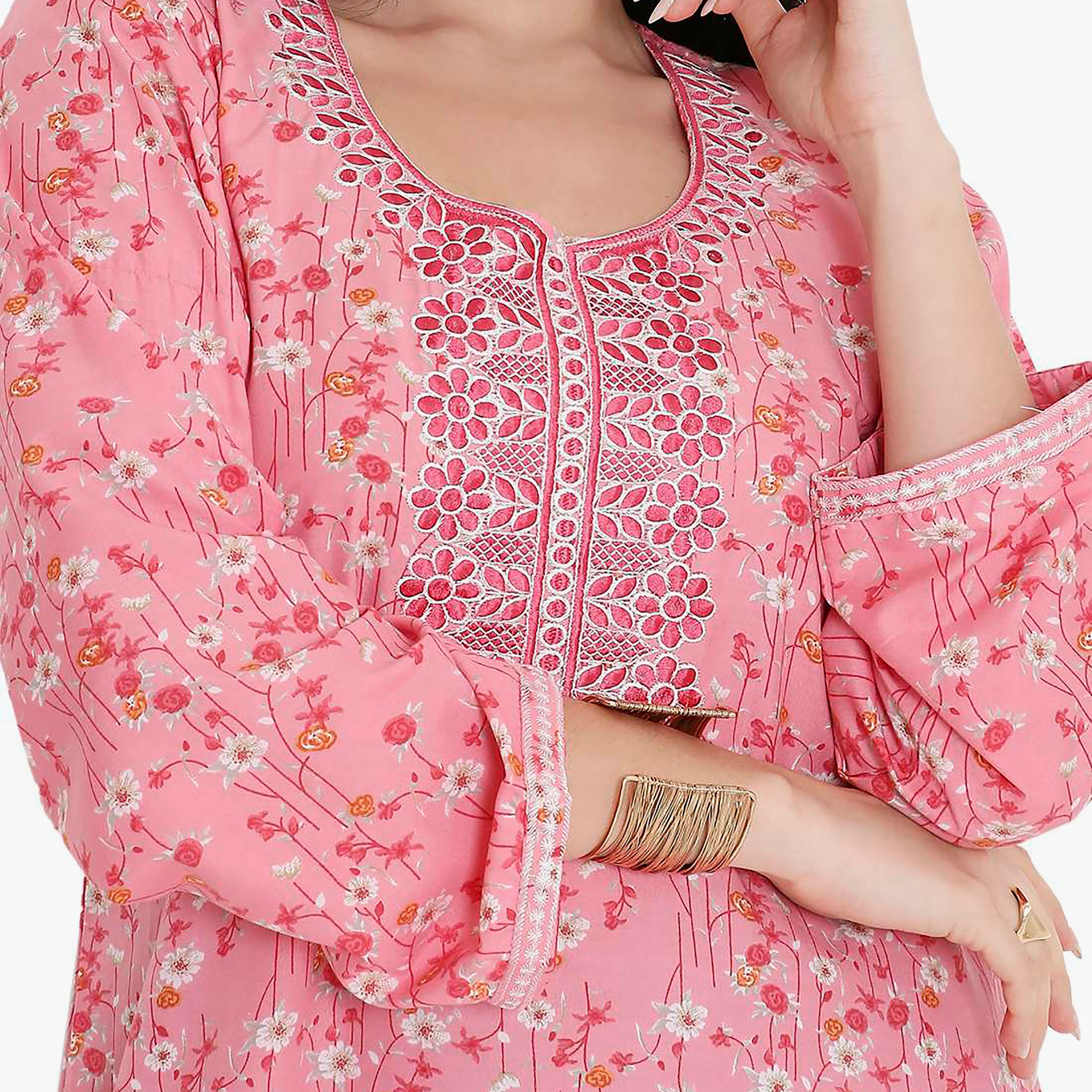 Hana & Sara All Over Floral Print and Embroidered Yoke Jalabiya-women-arabicclothing-jalabiyas-image-13
