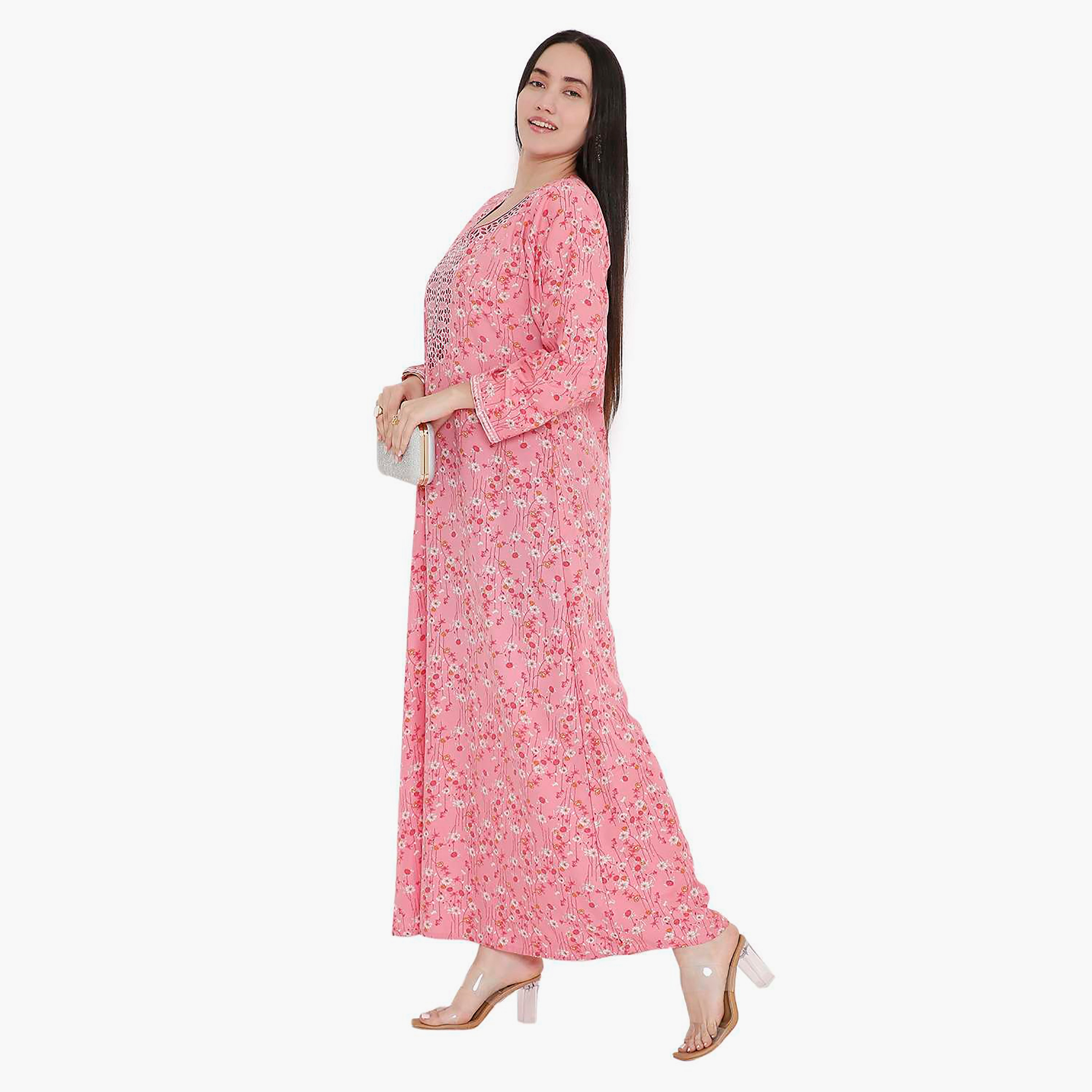 Hana & Sara All Over Floral Print and Embroidered Yoke Jalabiya-women-arabicclothing-jalabiyas-image-14