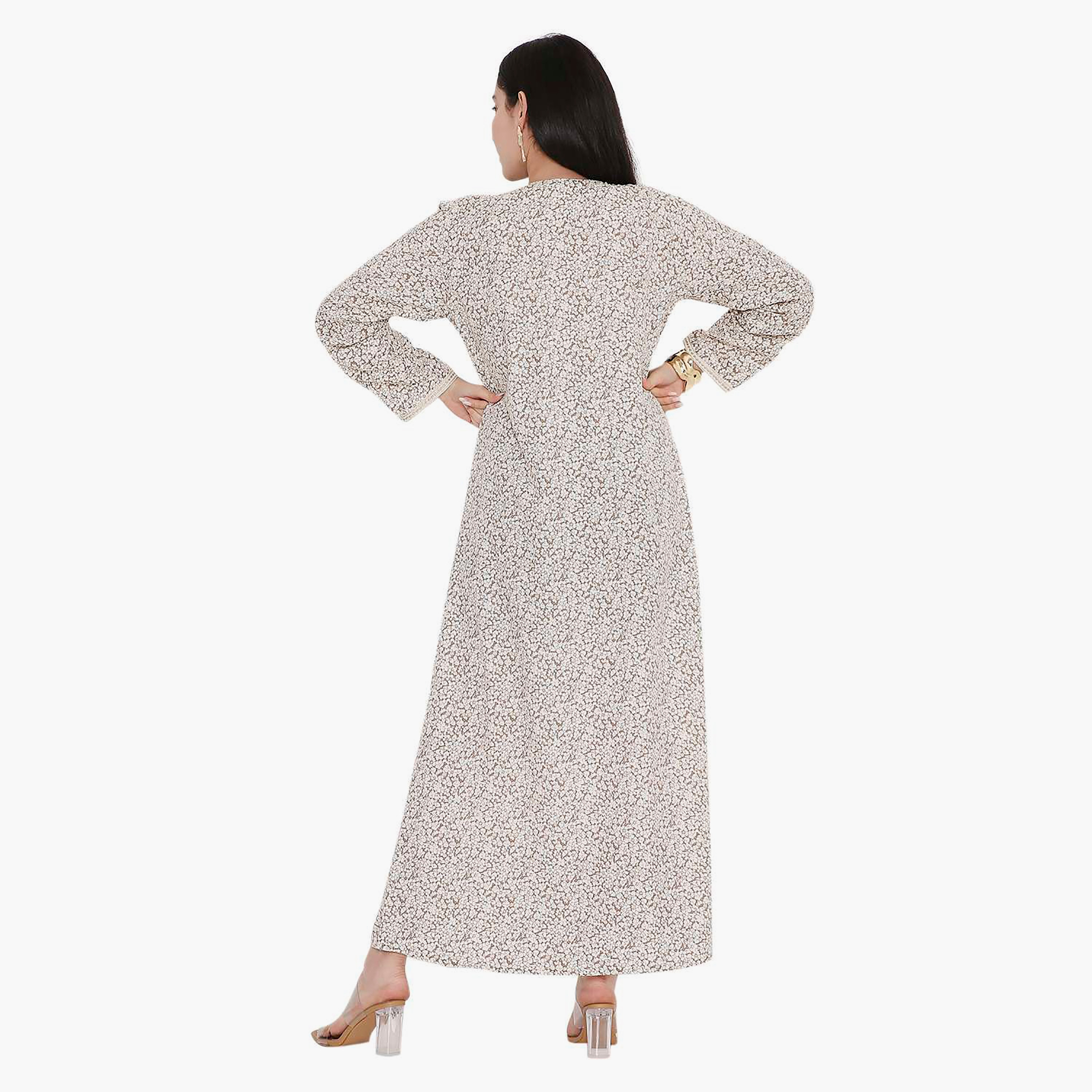 جلابية بطبعات الأزهار الكاملة والتطريز على الياقة من هانا اند سارة-women-arabicclothing-jalabiyas-image-5